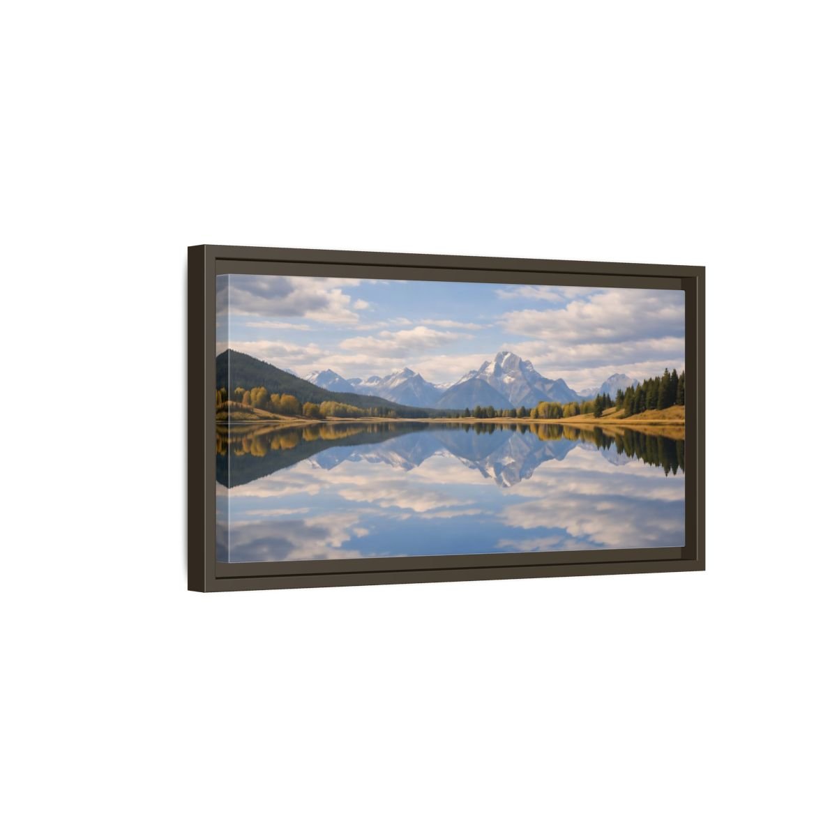 Landscape Nature Mountain Lake Blue And - Framed Canvas Wall Art Print - YesArtYes