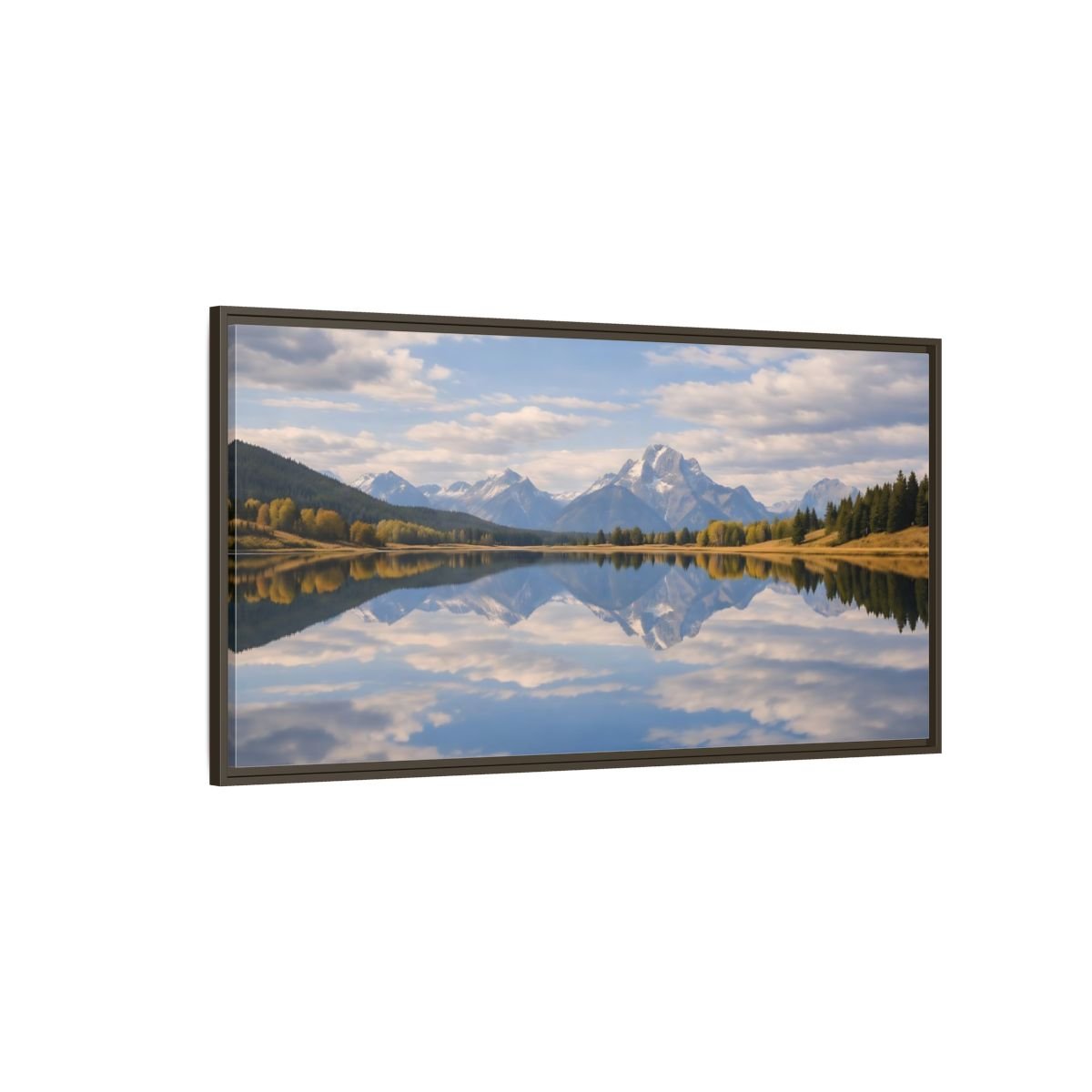 Landscape Nature Mountain Lake Blue And - Framed Canvas Wall Art Print - YesArtYes