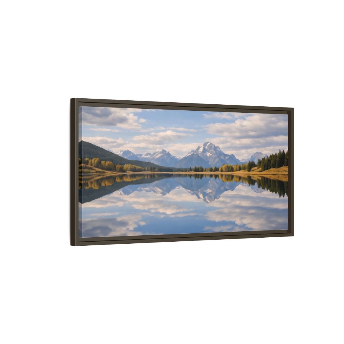 Landscape Nature Mountain Lake Blue And - Framed Canvas Wall Art Print - YesArtYes