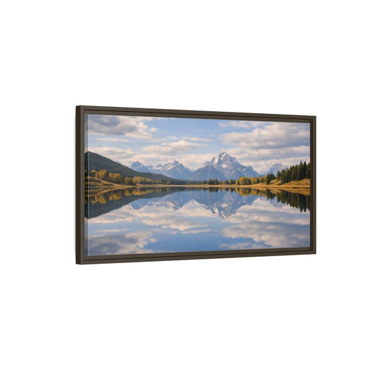 Landscape Nature Mountain Lake Blue And - Framed Canvas Wall Art Print - YesArtYes