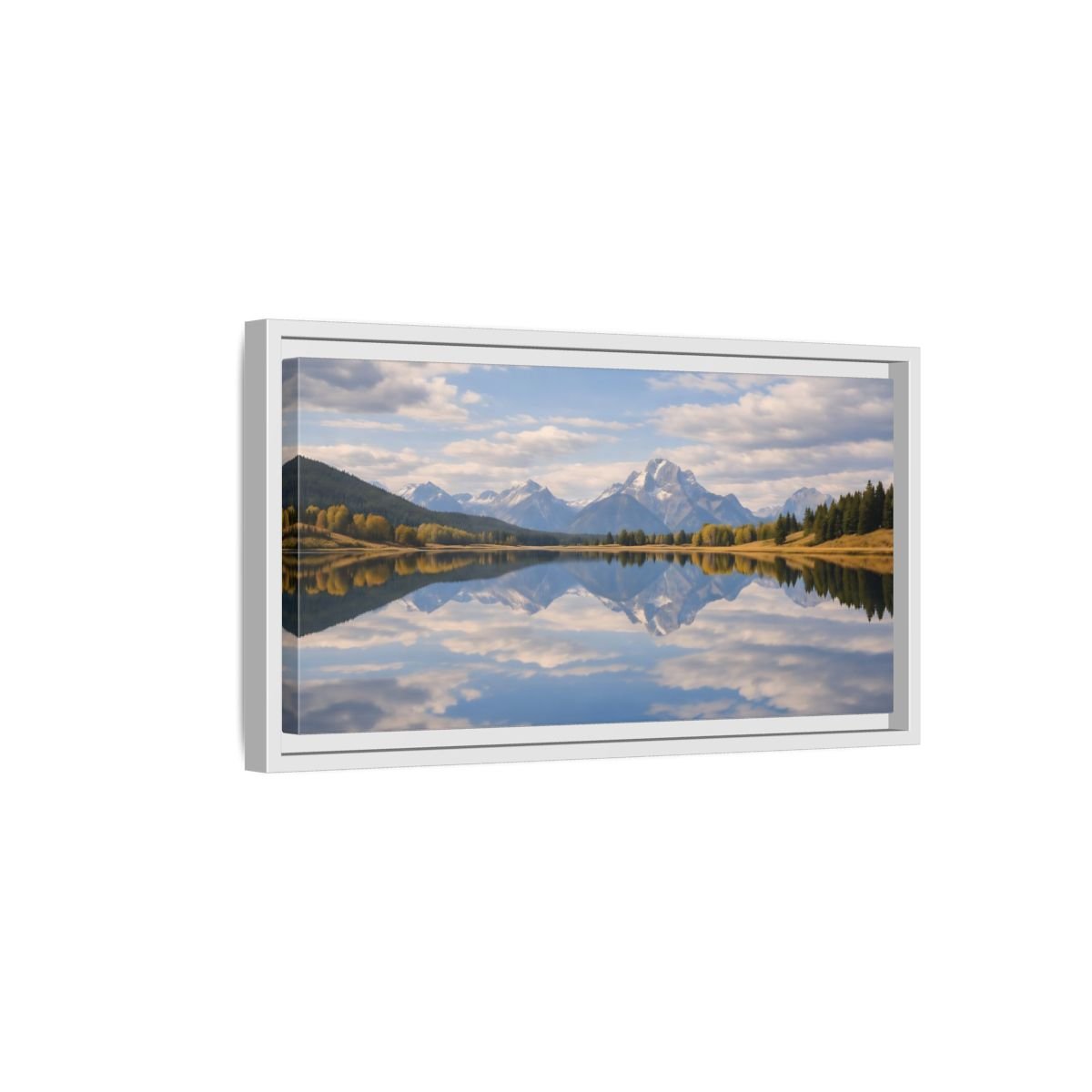 Landscape Nature Mountain Lake Blue And - Framed Canvas Wall Art Print - YesArtYes