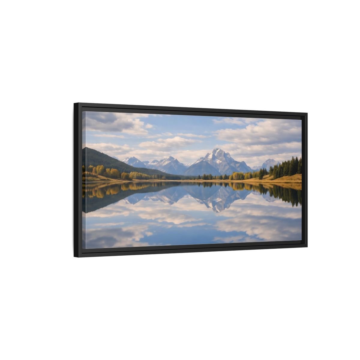 Landscape Nature Mountain Lake Blue And - Framed Canvas Wall Art Print - YesArtYes