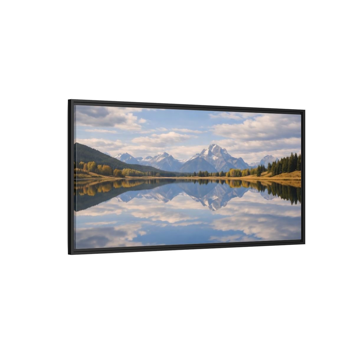Landscape Nature Mountain Lake Blue And - Framed Canvas Wall Art Print - YesArtYes
