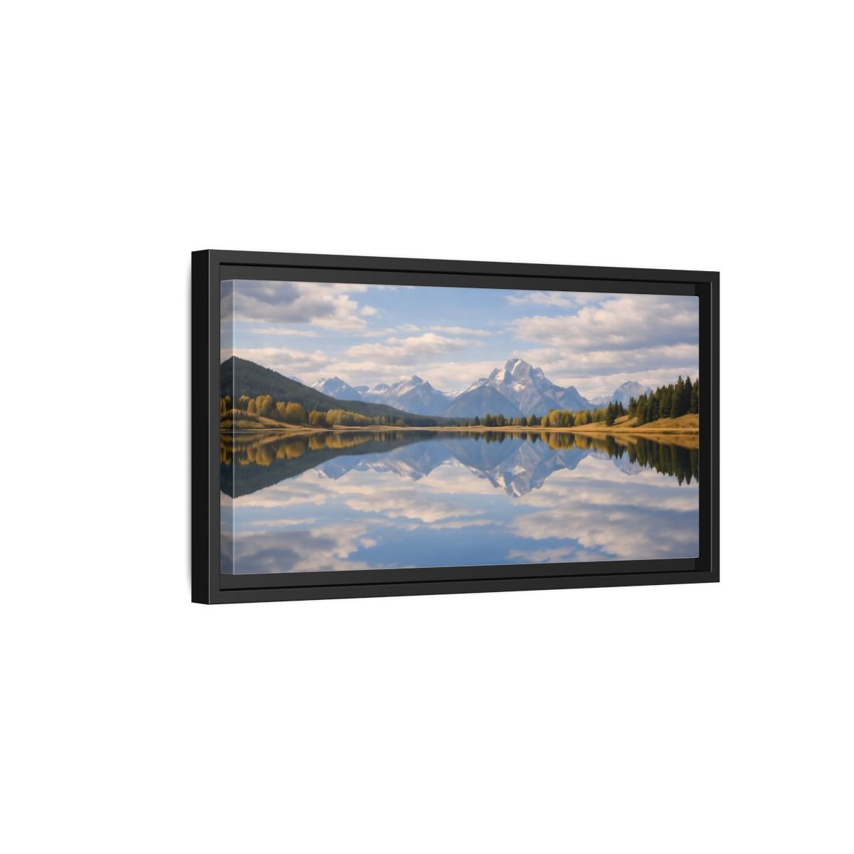 Landscape Nature Mountain Lake Blue And - Framed Canvas Wall Art Print - YesArtYes
