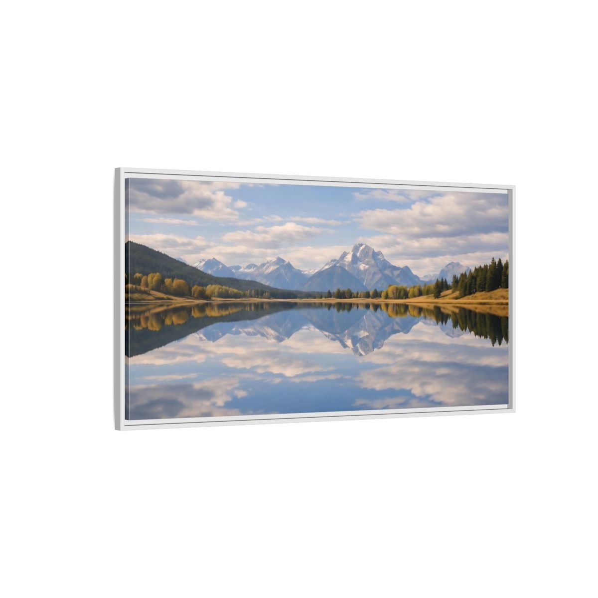 Landscape Nature Mountain Lake Blue And - Framed Canvas Wall Art Print - YesArtYes