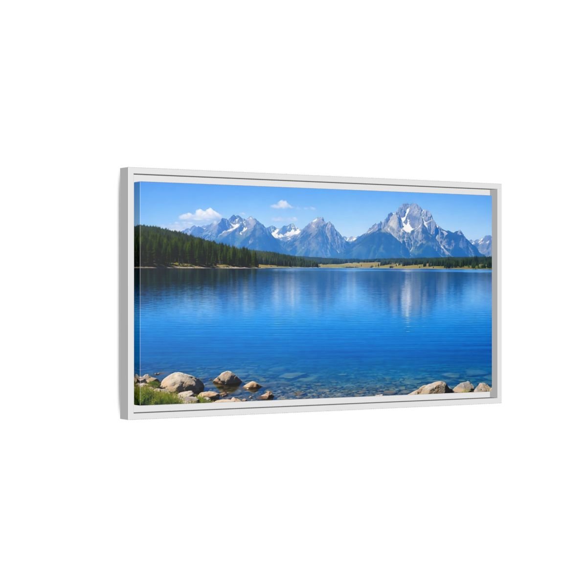 Landscape Nature Mountain Lake Blue - Framed Canvas Wall Art Print - YesArtYes