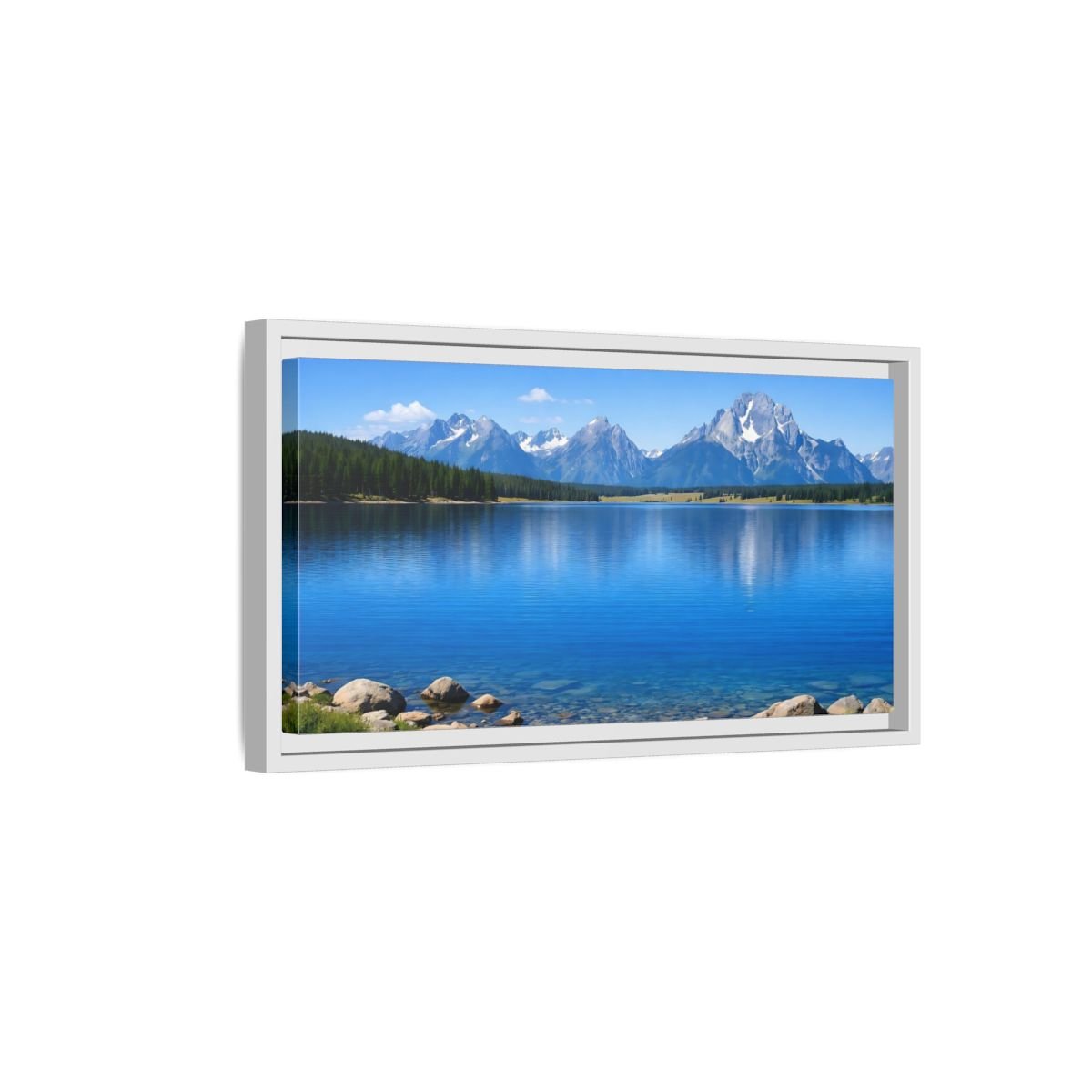 Landscape Nature Mountain Lake Blue - Framed Canvas Wall Art Print - YesArtYes