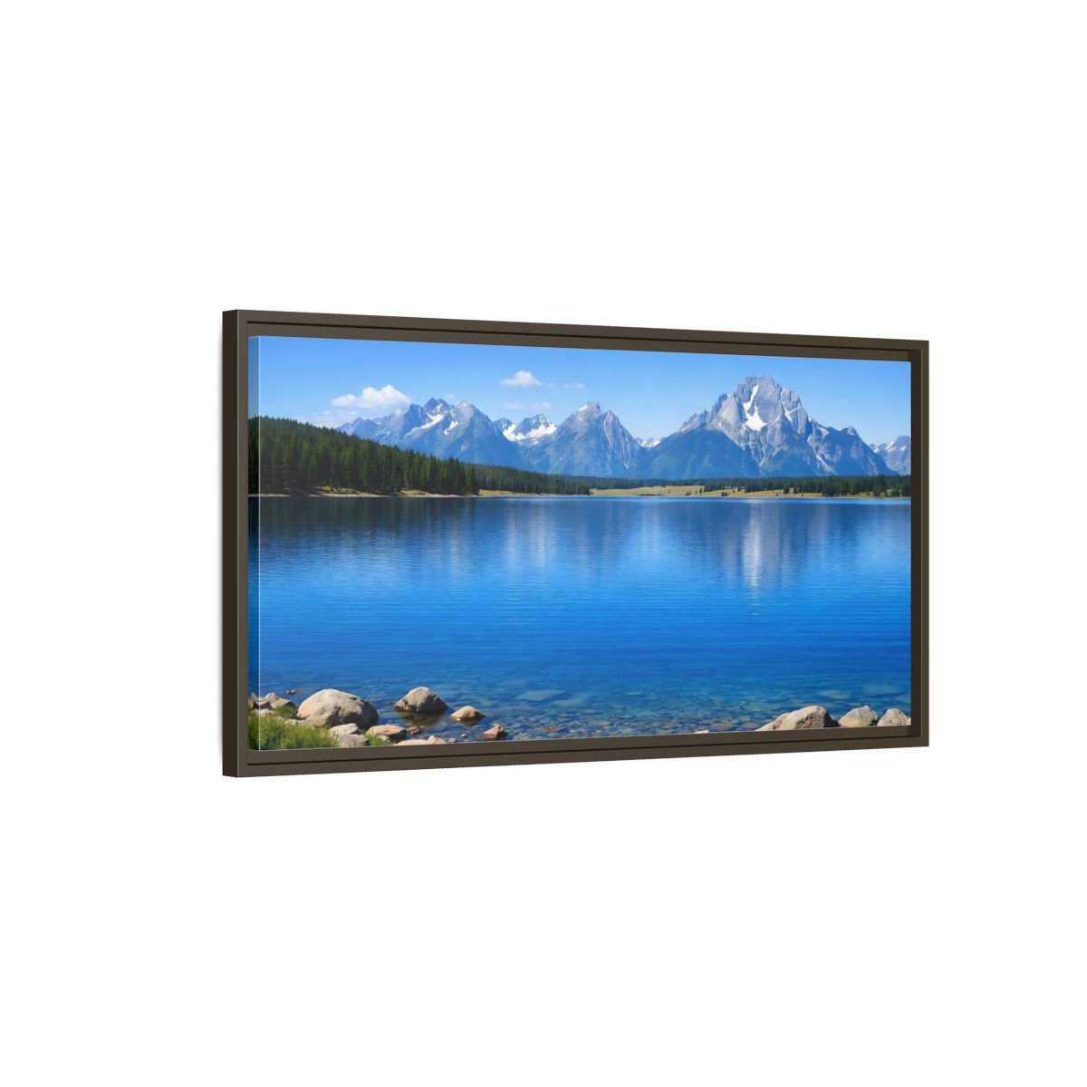 Landscape Nature Mountain Lake Blue - Framed Canvas Wall Art Print - YesArtYes