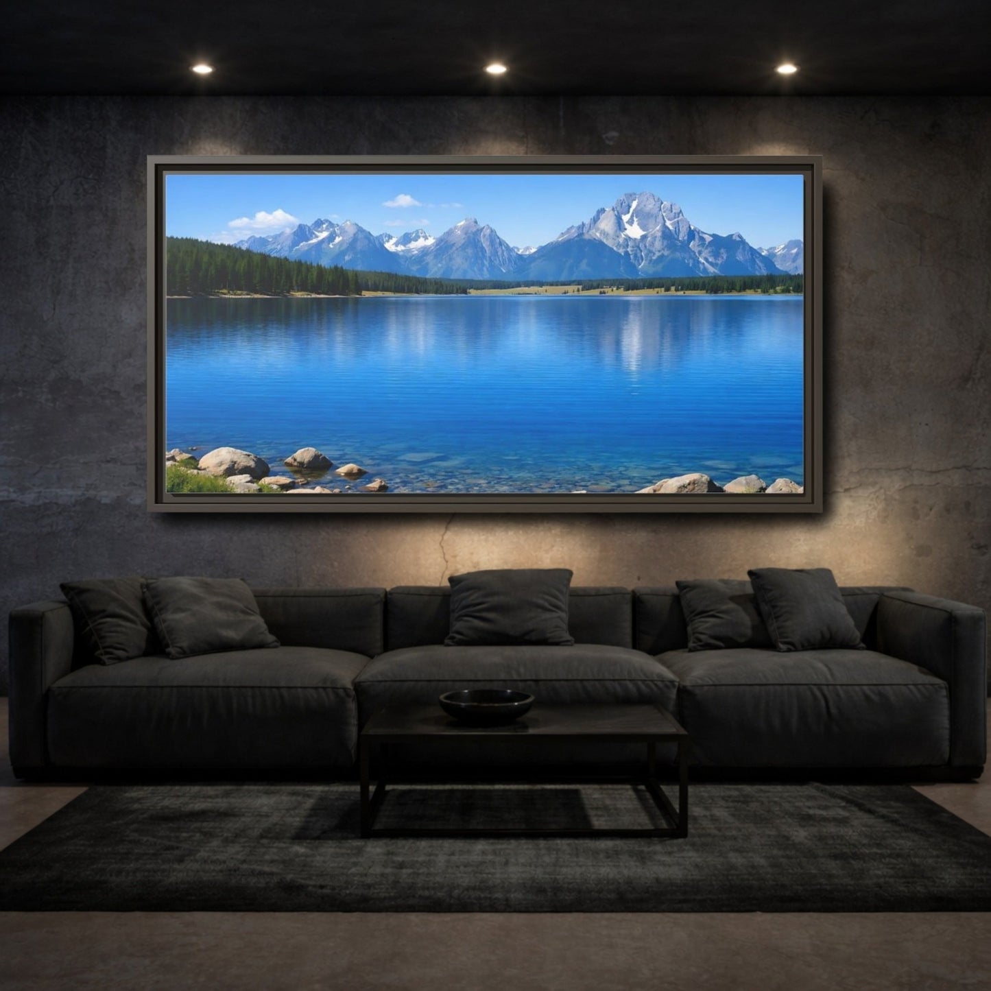 Landscape Nature Mountain Lake Blue - Framed Canvas Wall Art Print - YesArtYes