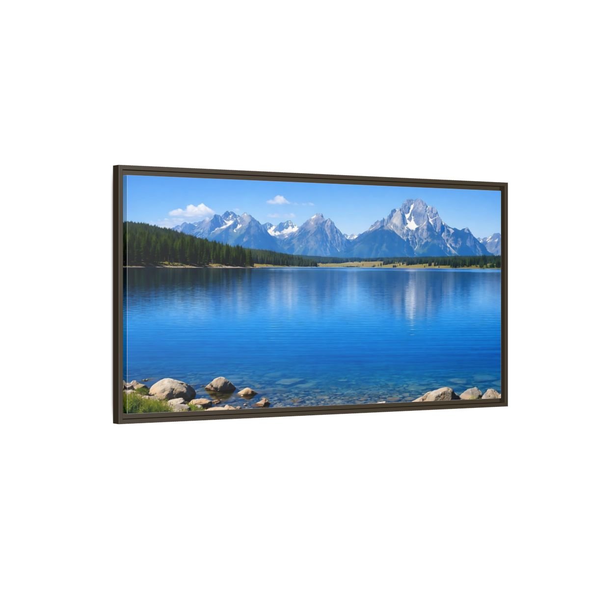 Landscape Nature Mountain Lake Blue - Framed Canvas Wall Art Print - YesArtYes