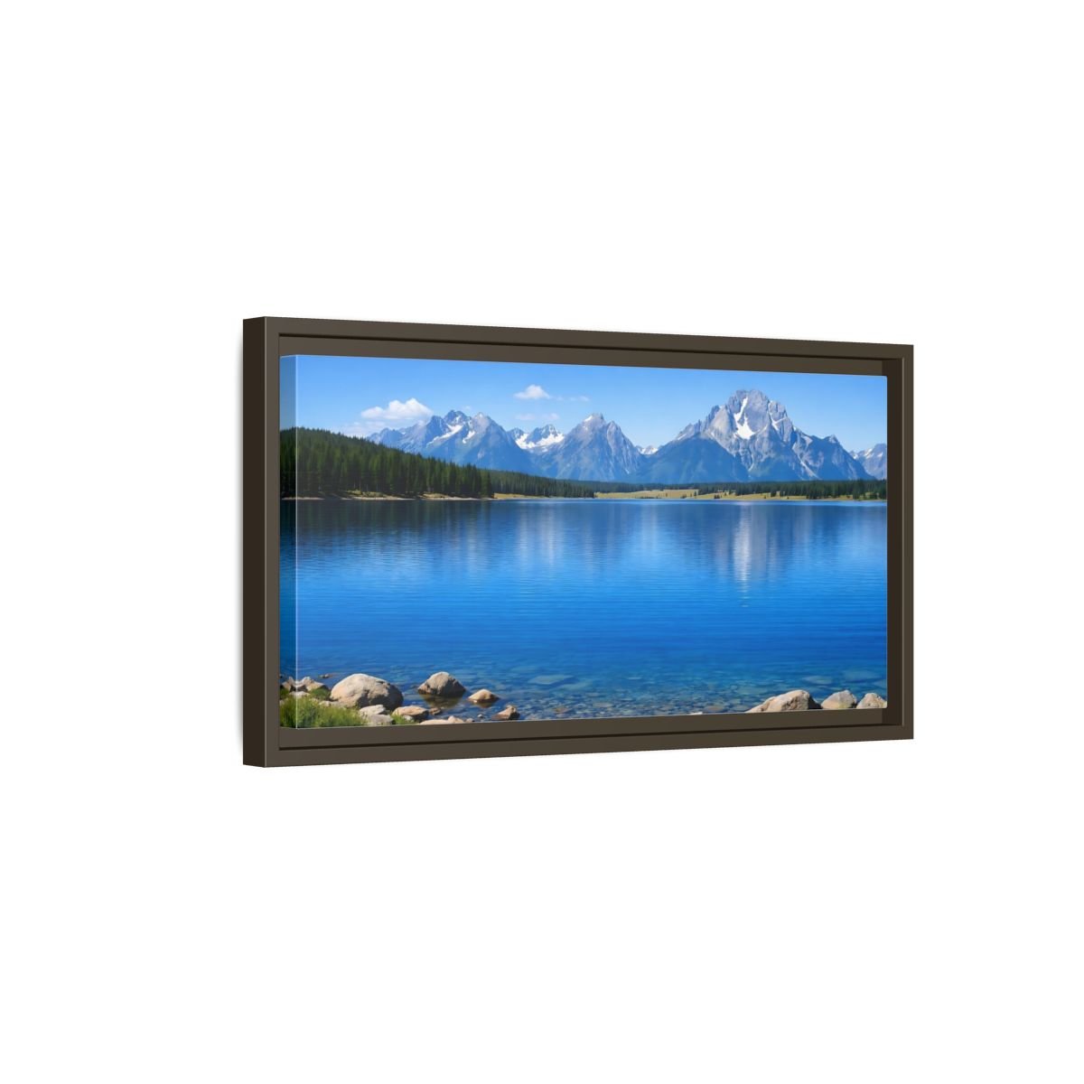 Landscape Nature Mountain Lake Blue - Framed Canvas Wall Art Print - YesArtYes