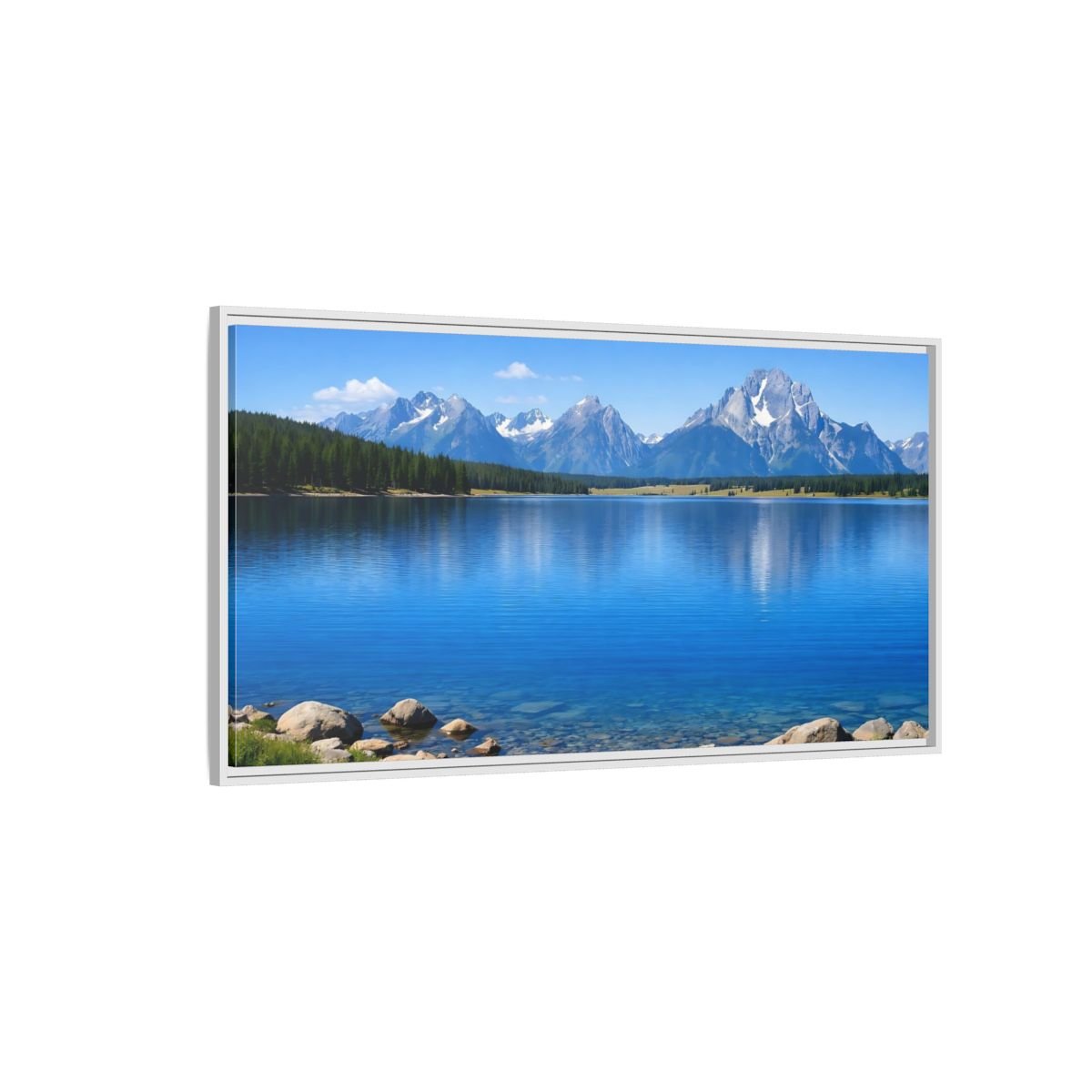 Landscape Nature Mountain Lake Blue - Framed Canvas Wall Art Print - YesArtYes