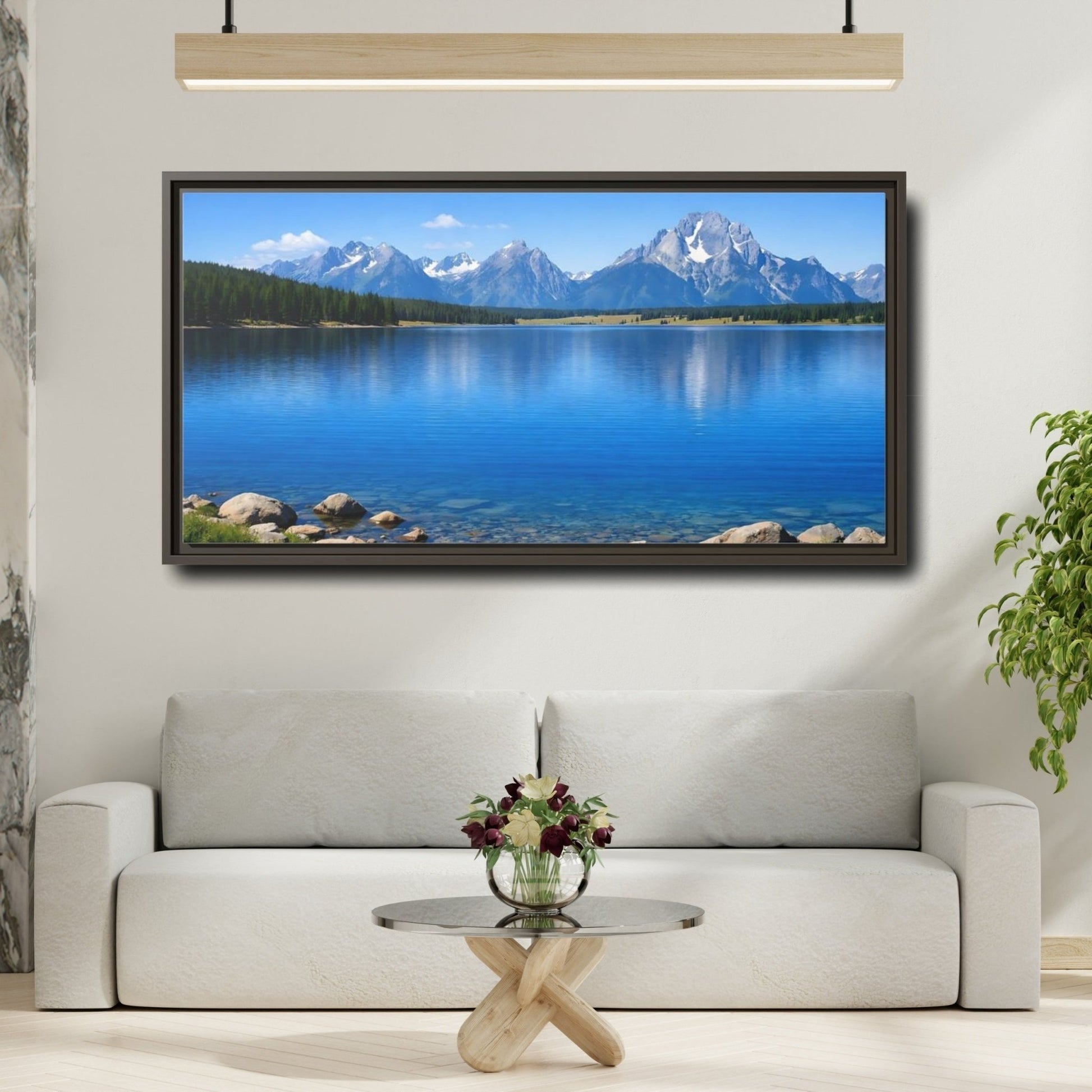Landscape Nature Mountain Lake Blue - Framed Canvas Wall Art Print - YesArtYes