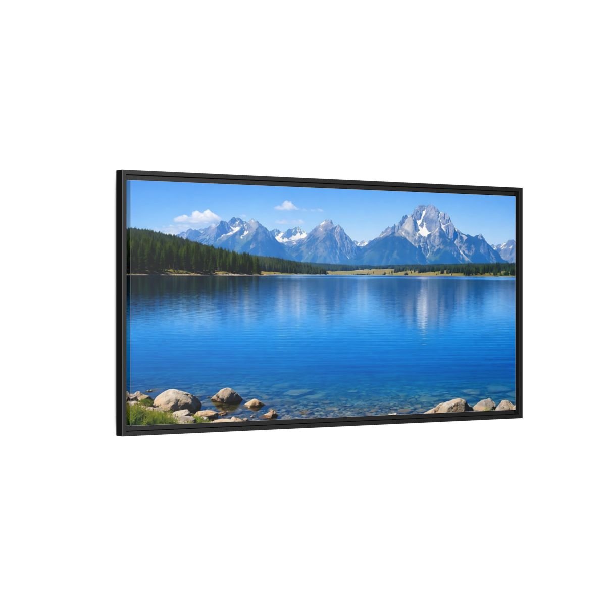 Landscape Nature Mountain Lake Blue - Framed Canvas Wall Art Print - YesArtYes