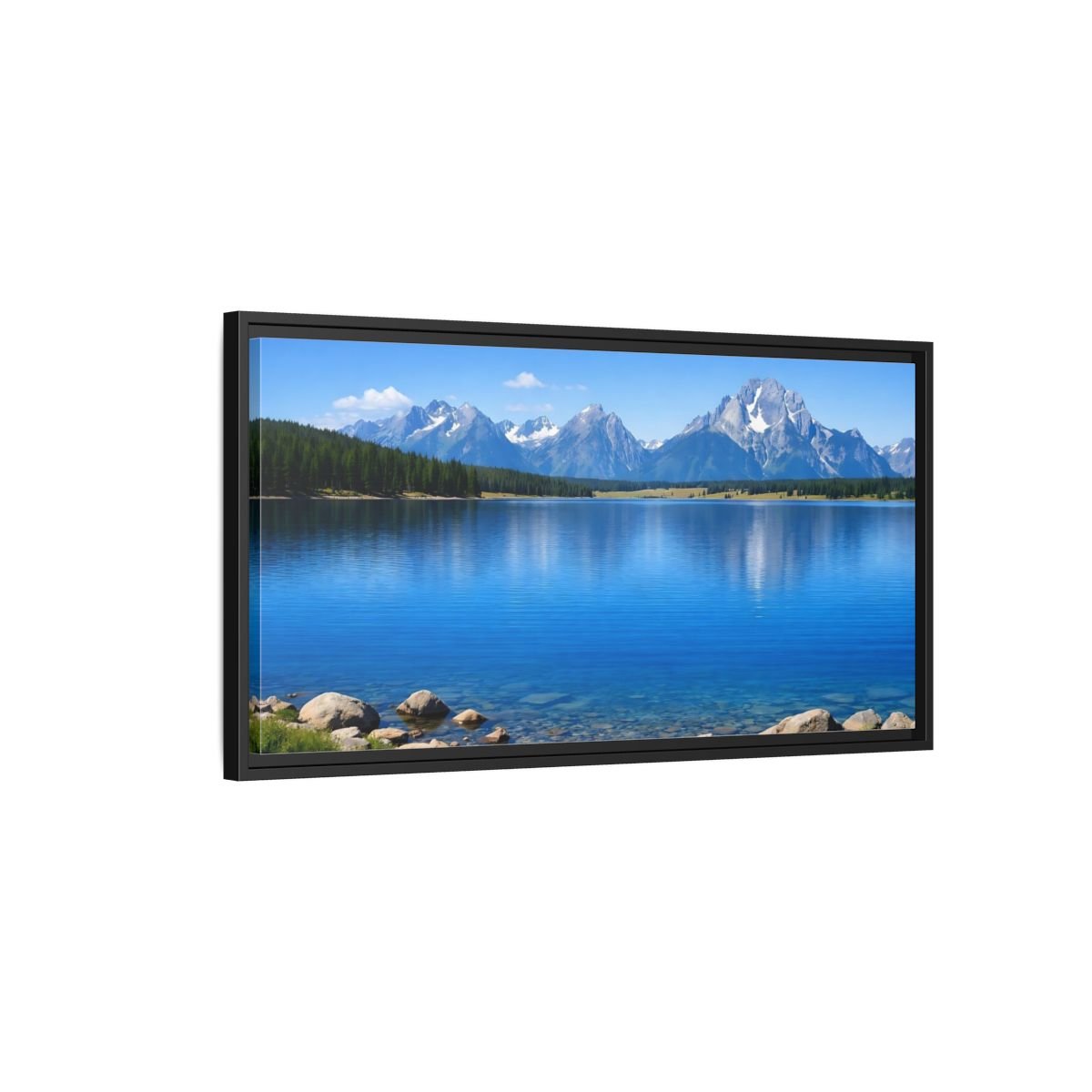 Landscape Nature Mountain Lake Blue - Framed Canvas Wall Art Print - YesArtYes