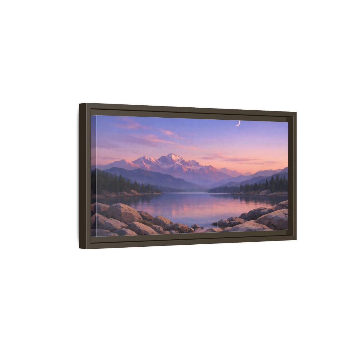 Landscape Nature Mountain Lake Pink And - Framed Canvas Wall Art Print - YesArtYes