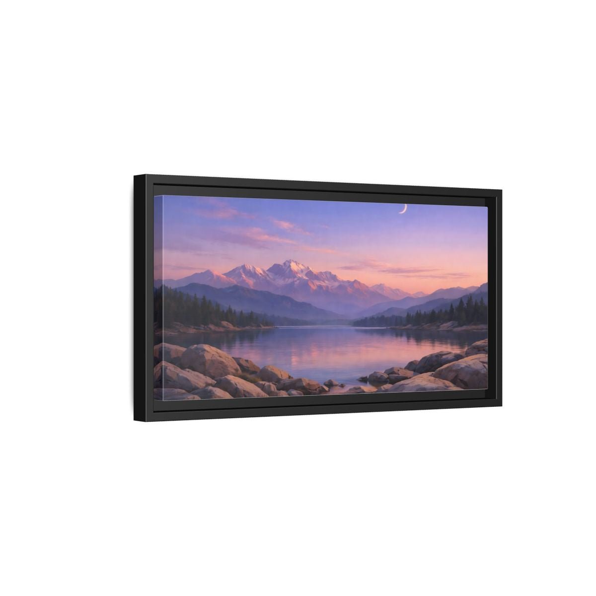 Landscape Nature Mountain Lake Pink And - Framed Canvas Wall Art Print - YesArtYes