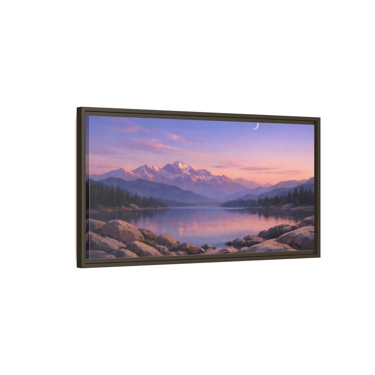Landscape Nature Mountain Lake Pink And - Framed Canvas Wall Art Print - YesArtYes