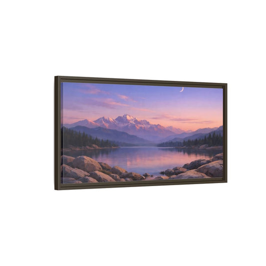 Landscape Nature Mountain Lake Pink And - Framed Canvas Wall Art Print - YesArtYes
