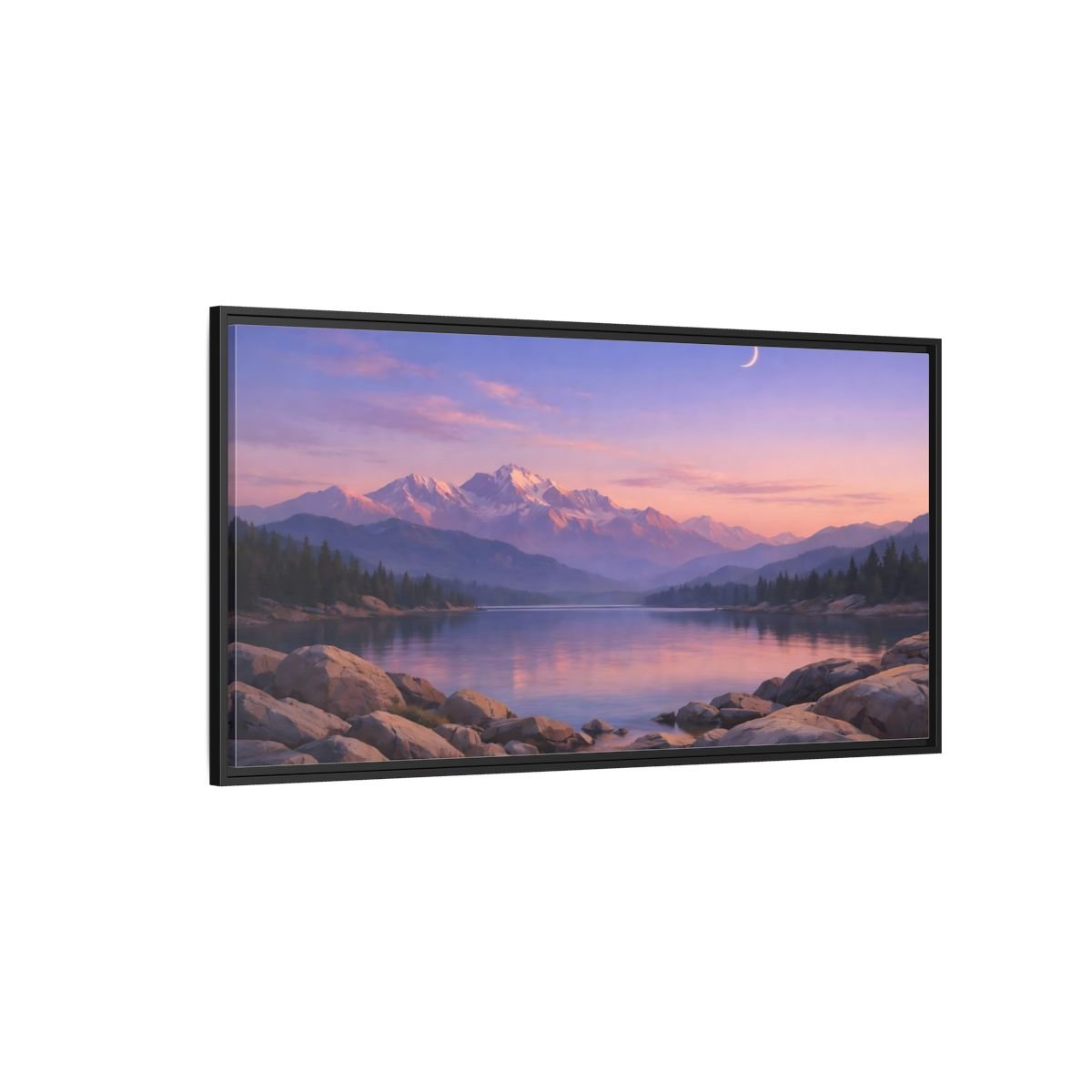 Landscape Nature Mountain Lake Pink And - Framed Canvas Wall Art Print - YesArtYes