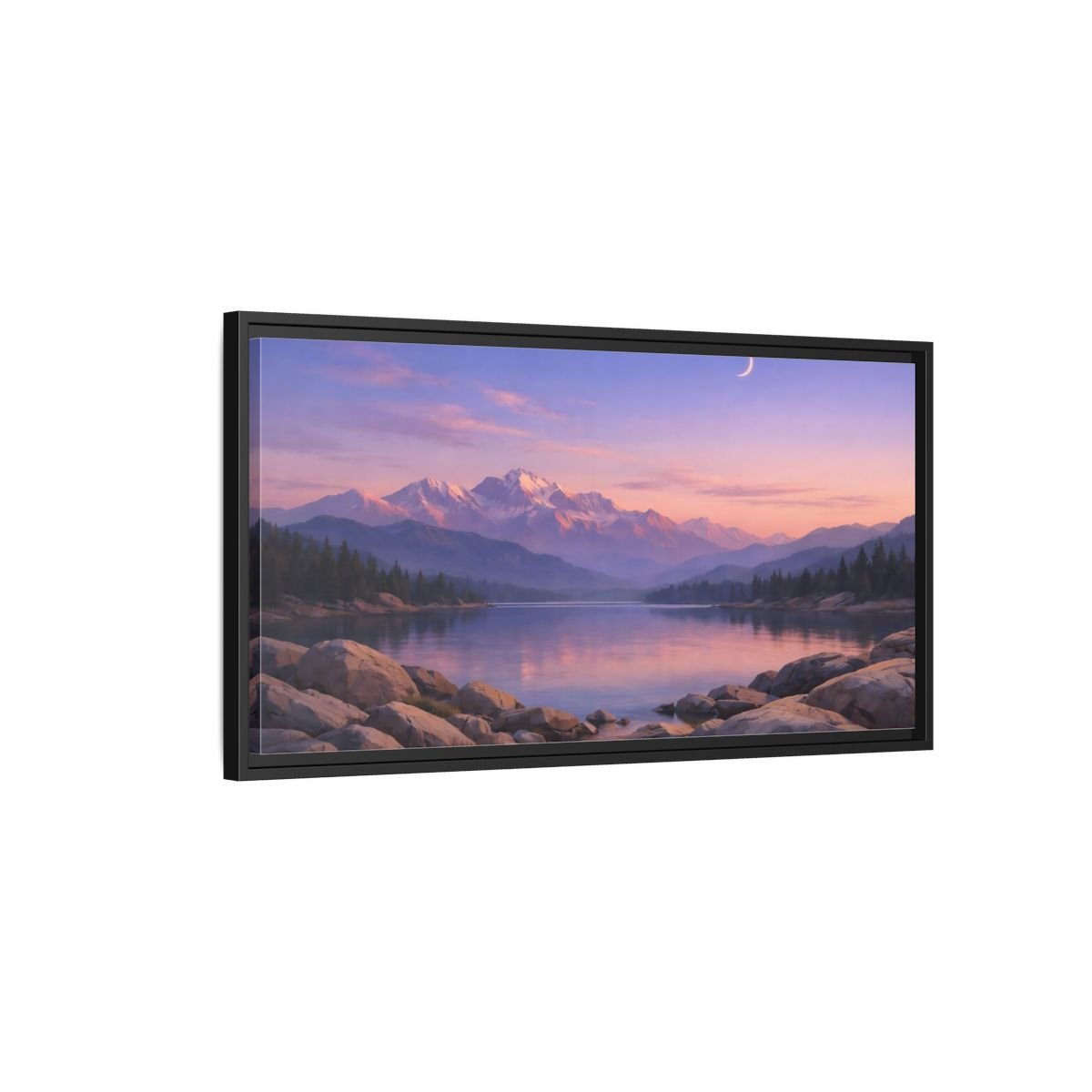 Landscape Nature Mountain Lake Pink And - Framed Canvas Wall Art Print - YesArtYes