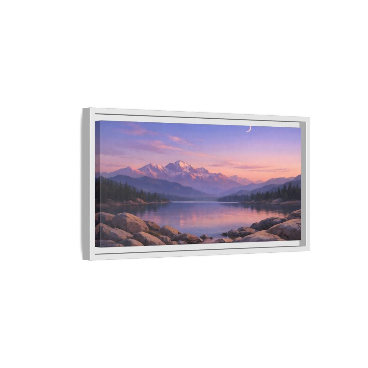 Landscape Nature Mountain Lake Pink And - Framed Canvas Wall Art Print - YesArtYes