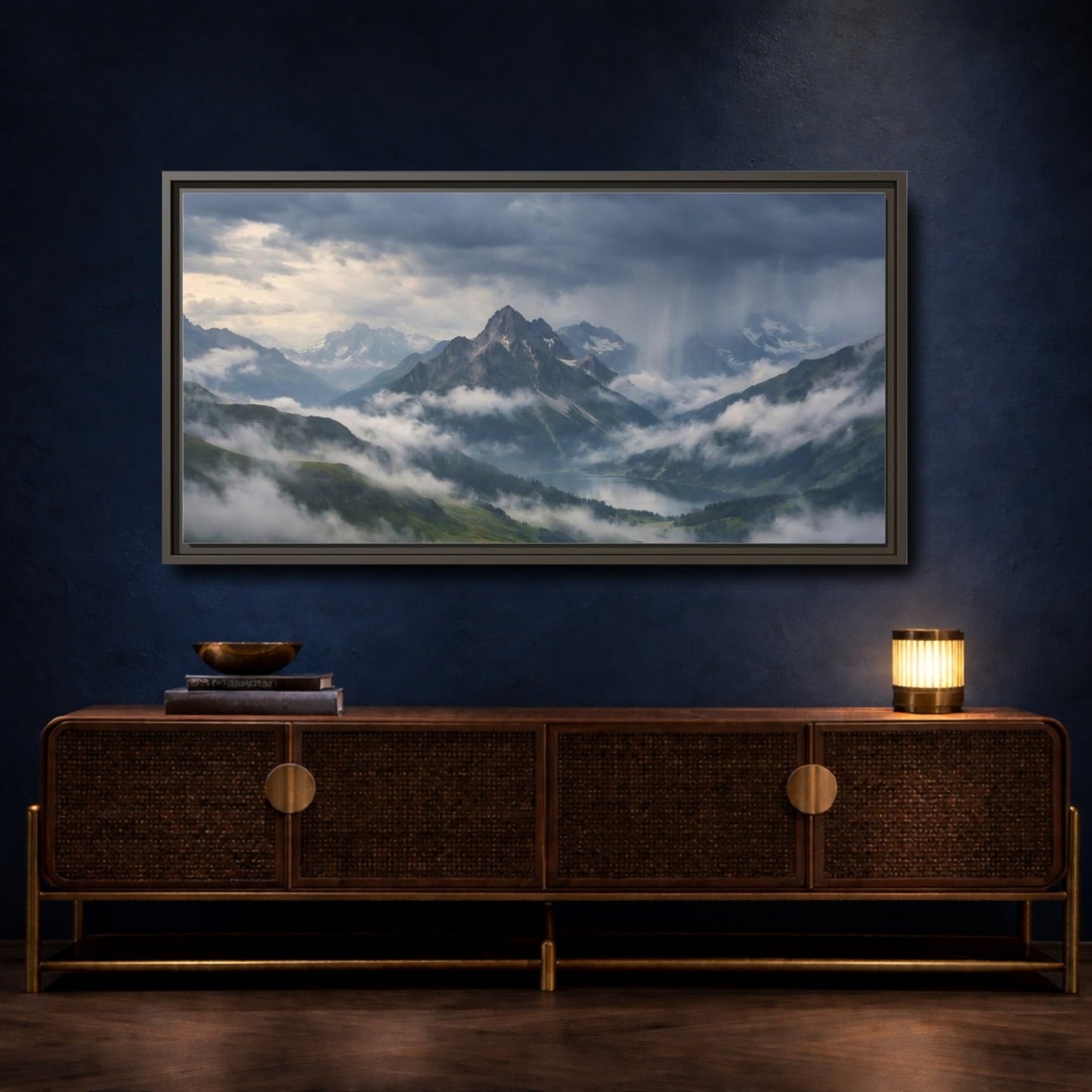 Landscape Nature Mountain Lake Scenic - Framed Canvas Wall Art Print - YesArtYes
