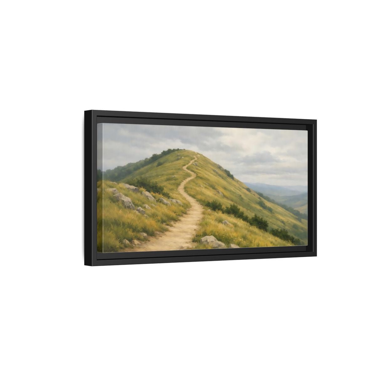 Landscape Nature Mountain Path Green And - Framed Canvas Wall Art Print - YesArtYes