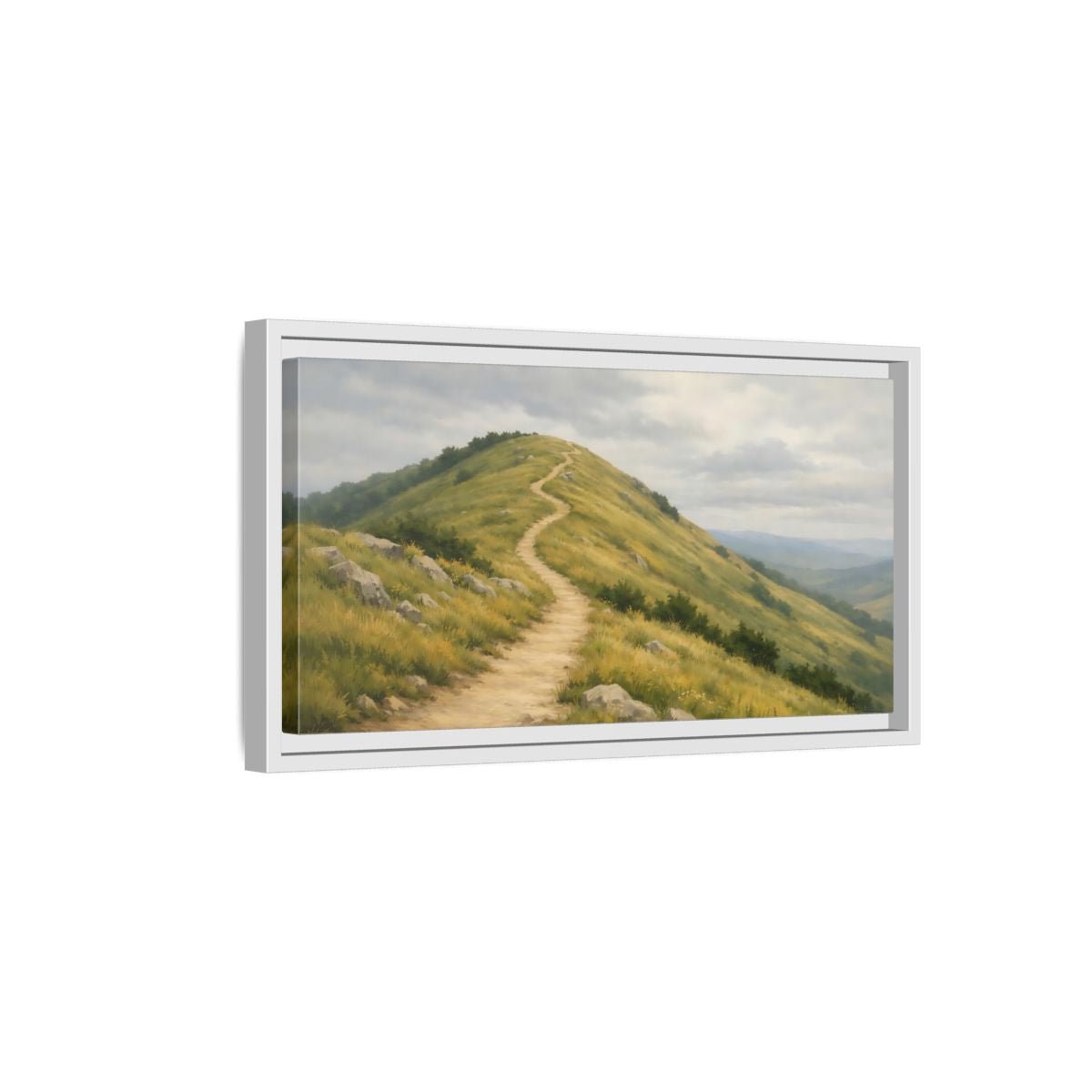 Landscape Nature Mountain Path Green And - Framed Canvas Wall Art Print - YesArtYes