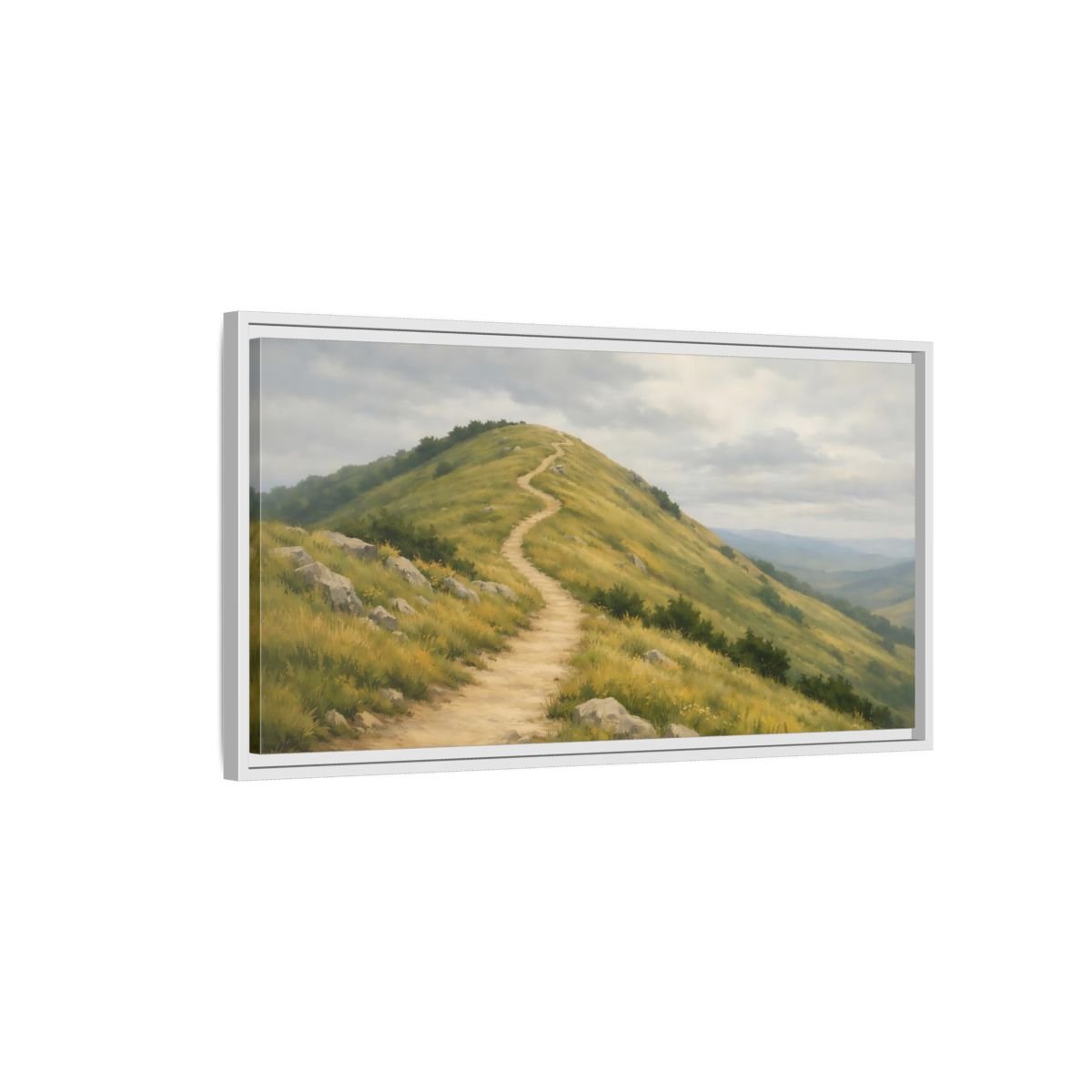 Landscape Nature Mountain Path Green And - Framed Canvas Wall Art Print - YesArtYes