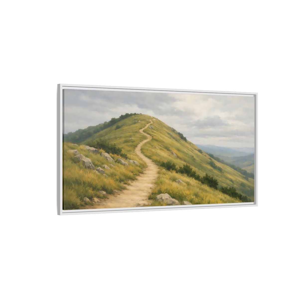 Landscape Nature Mountain Path Green And - Framed Canvas Wall Art Print - YesArtYes