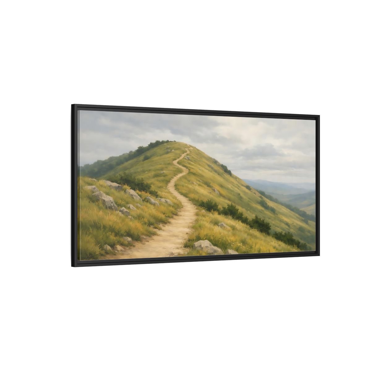Landscape Nature Mountain Path Green And - Framed Canvas Wall Art Print - YesArtYes