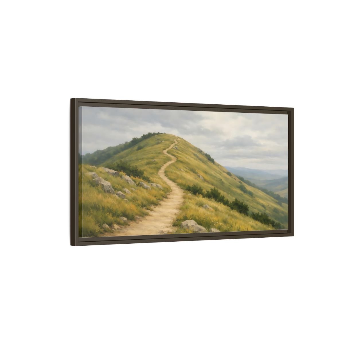 Landscape Nature Mountain Path Green And - Framed Canvas Wall Art Print - YesArtYes