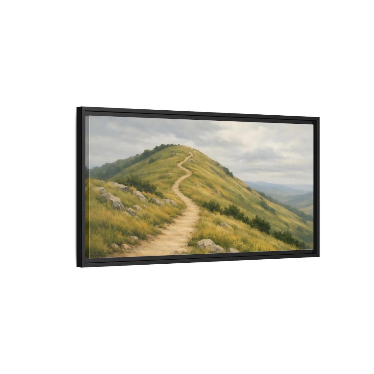 Landscape Nature Mountain Path Green And - Framed Canvas Wall Art Print - YesArtYes