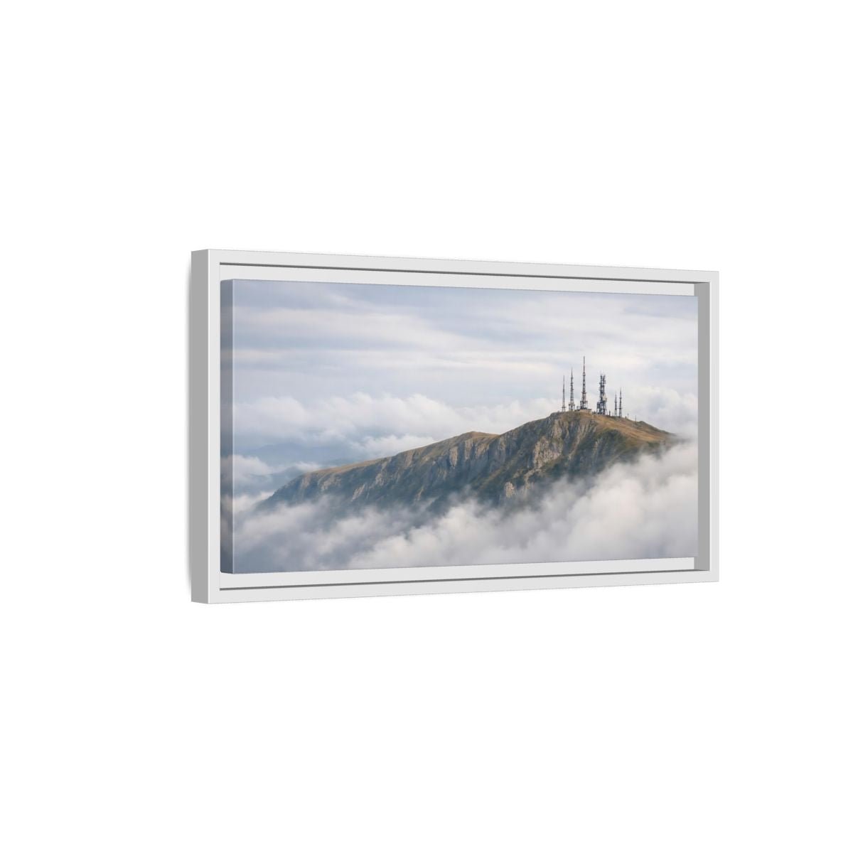 Landscape Nature Mountain Peak Gray And - Framed Canvas Wall Art Print - YesArtYes