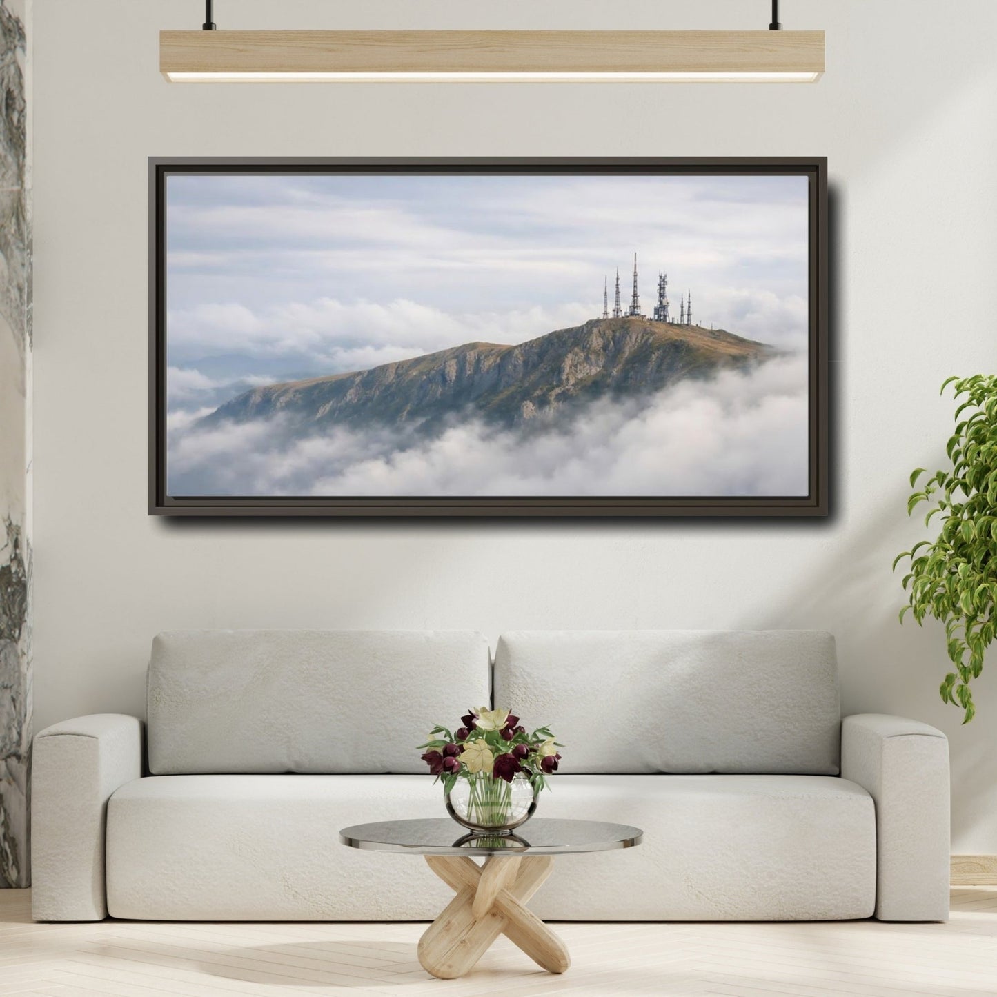 Landscape Nature Mountain Peak Gray And - Framed Canvas Wall Art Print - YesArtYes