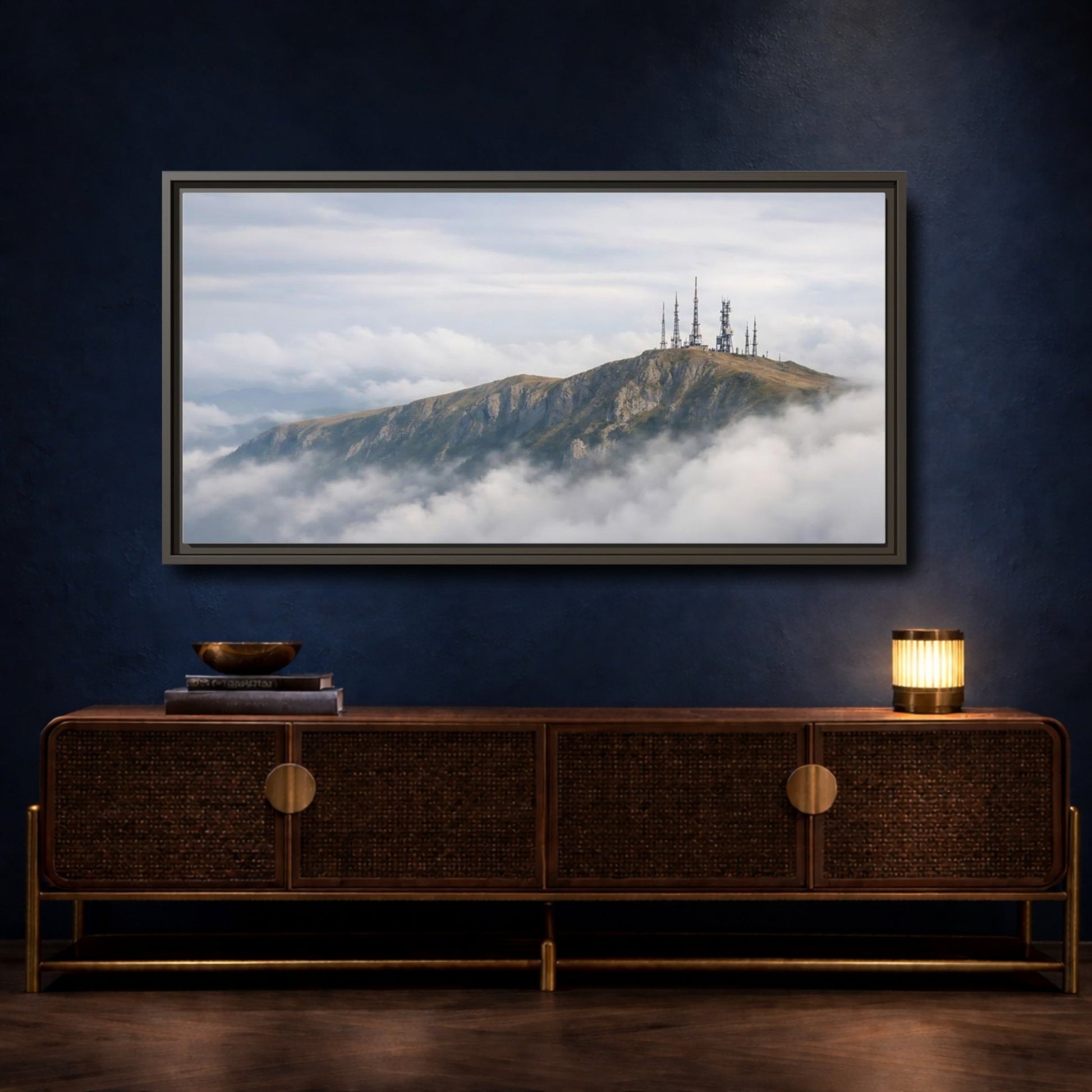 Landscape Nature Mountain Peak Gray And - Framed Canvas Wall Art Print - YesArtYes