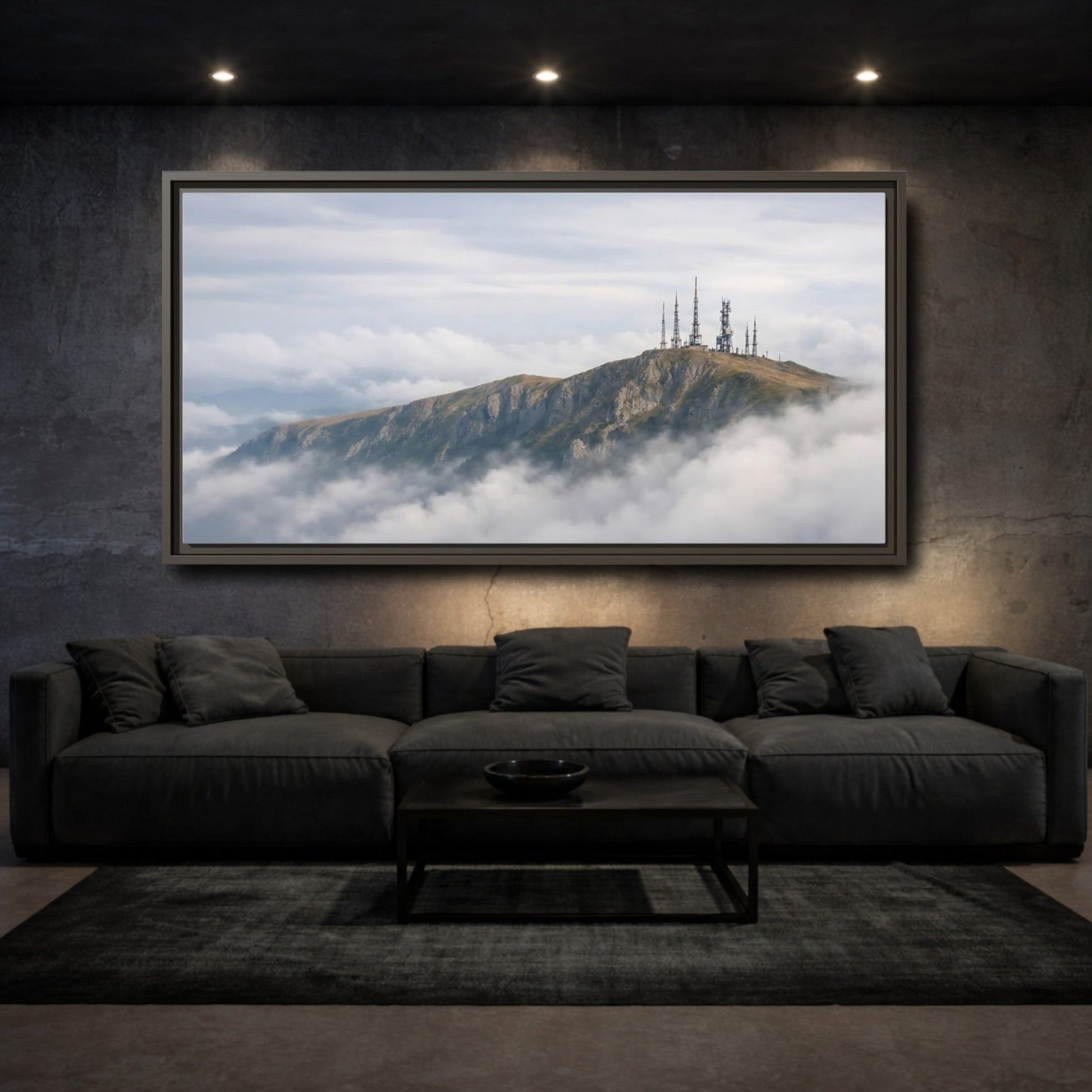 Landscape Nature Mountain Peak Gray And - Framed Canvas Wall Art Print - YesArtYes
