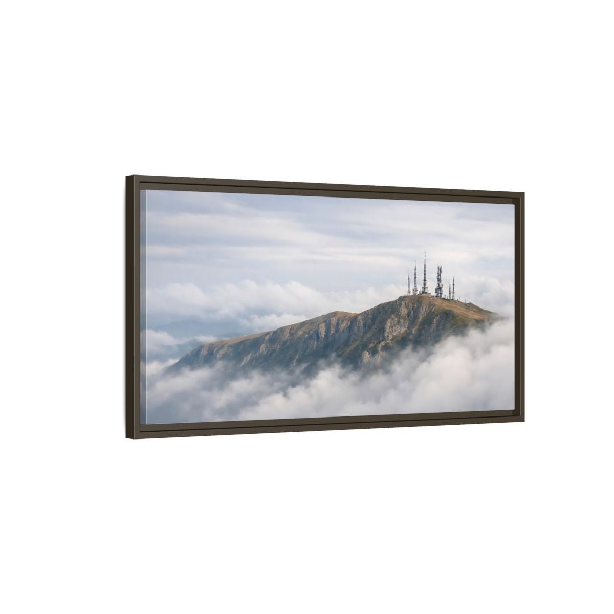 Landscape Nature Mountain Peak Gray And - Framed Canvas Wall Art Print - YesArtYes