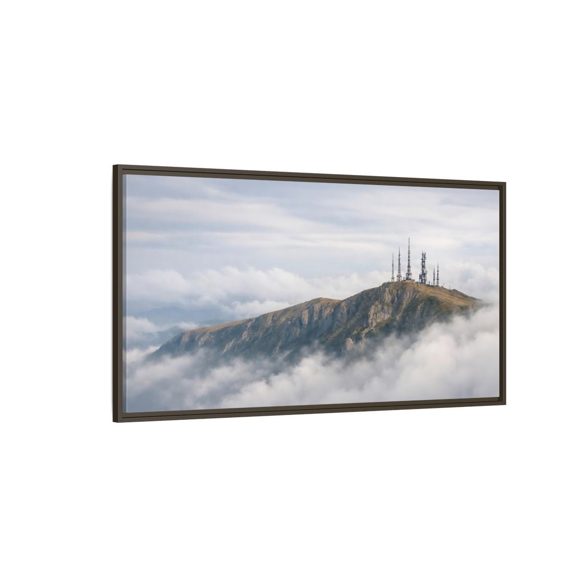 Landscape Nature Mountain Peak Gray And - Framed Canvas Wall Art Print - YesArtYes