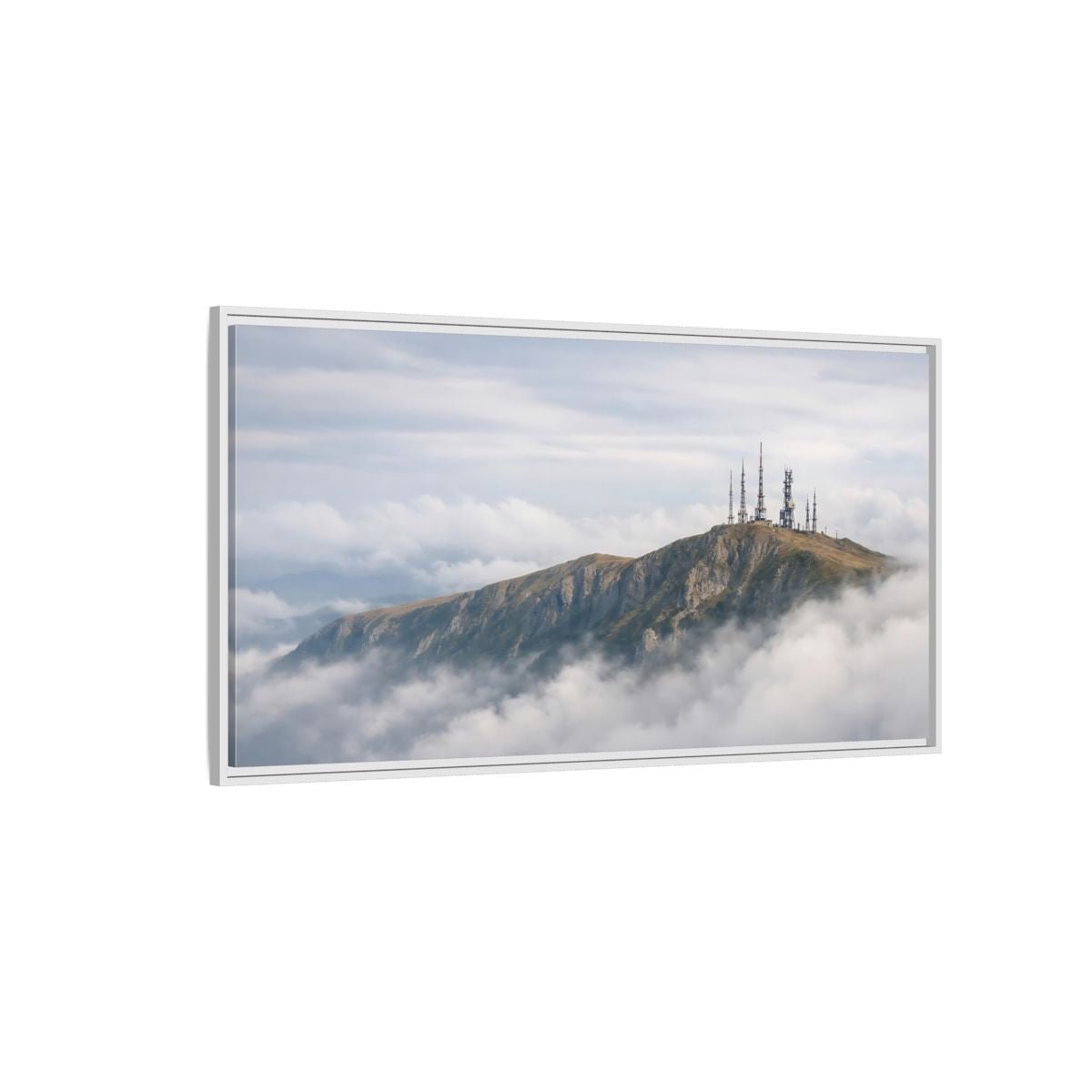 Landscape Nature Mountain Peak Gray And - Framed Canvas Wall Art Print - YesArtYes