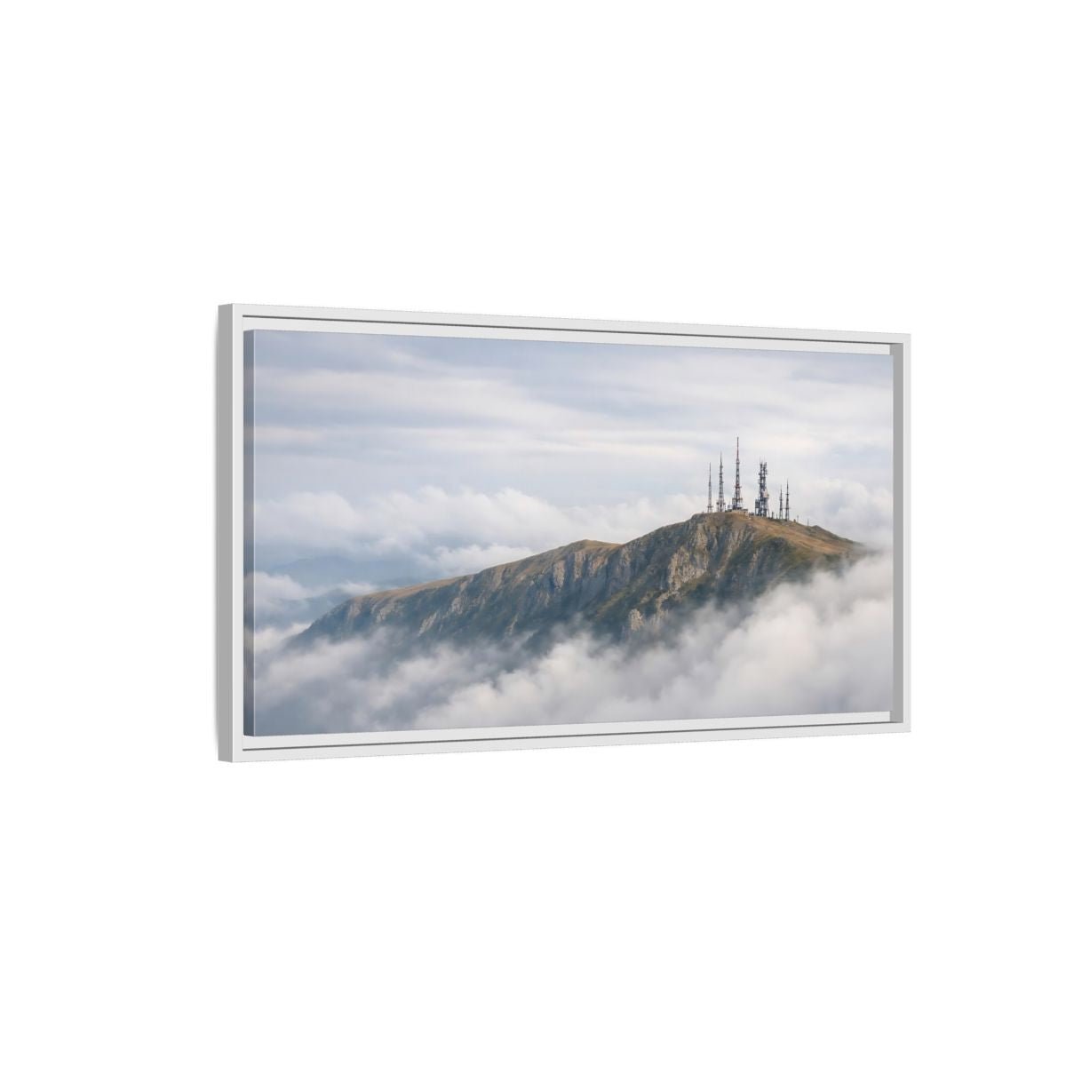 Landscape Nature Mountain Peak Gray And - Framed Canvas Wall Art Print - YesArtYes