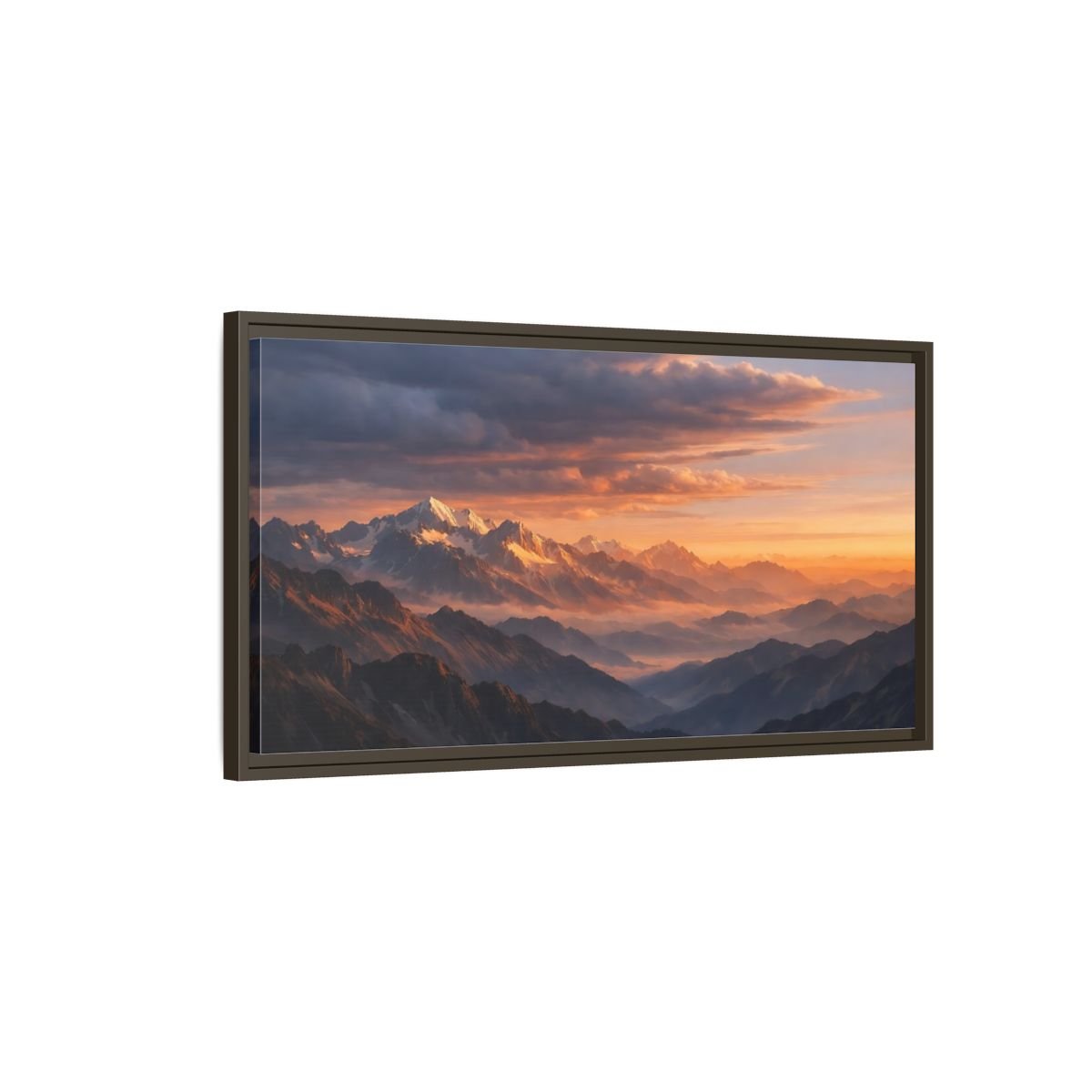 Landscape Nature Mountain Range Orange And - Framed Canvas Wall Art Print - YesArtYes