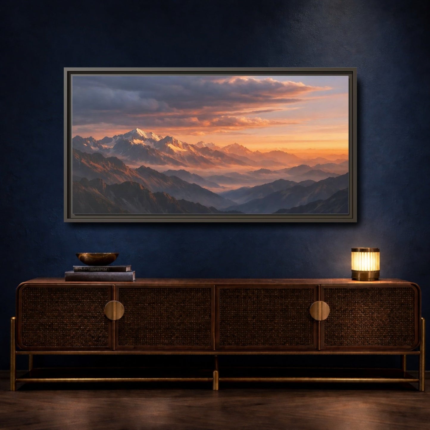 Landscape Nature Mountain Range Orange And - Framed Canvas Wall Art Print - YesArtYes