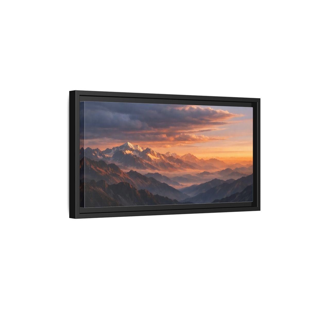 Landscape Nature Mountain Range Orange And - Framed Canvas Wall Art Print - YesArtYes