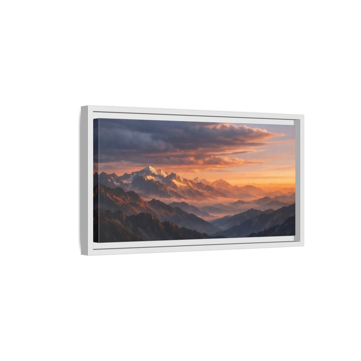 Landscape Nature Mountain Range Orange And - Framed Canvas Wall Art Print - YesArtYes