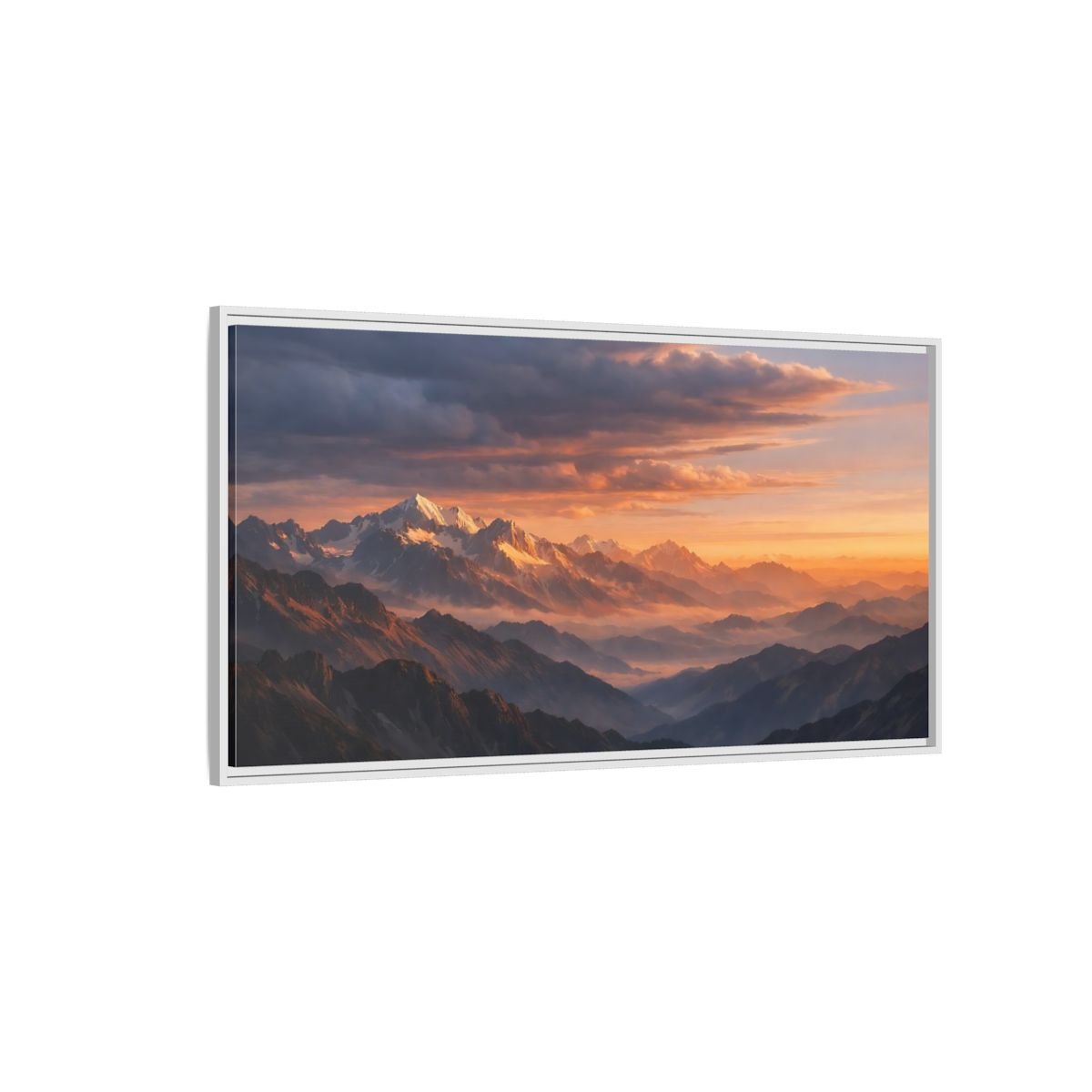 Landscape Nature Mountain Range Orange And - Framed Canvas Wall Art Print - YesArtYes