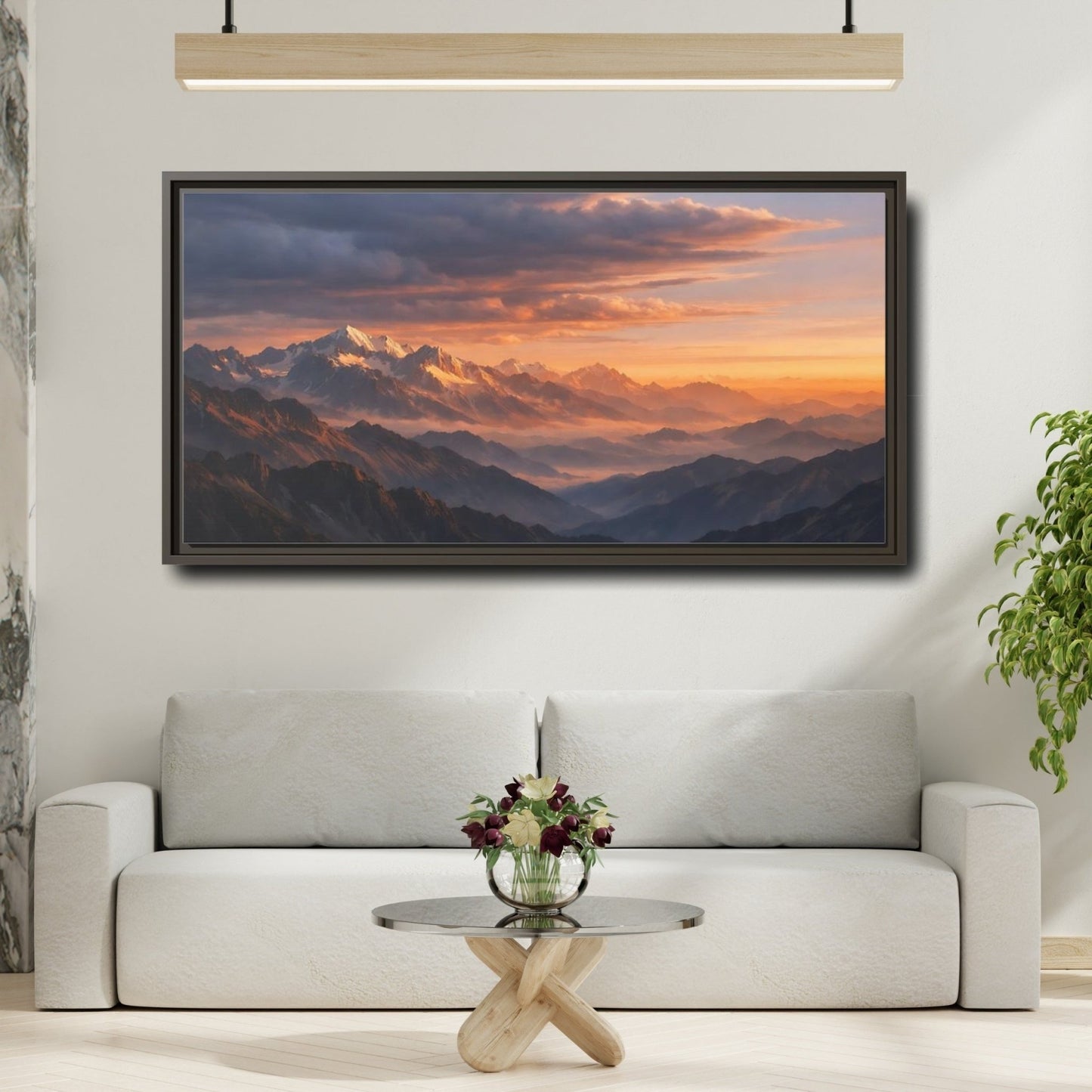 Landscape Nature Mountain Range Orange And - Framed Canvas Wall Art Print - YesArtYes