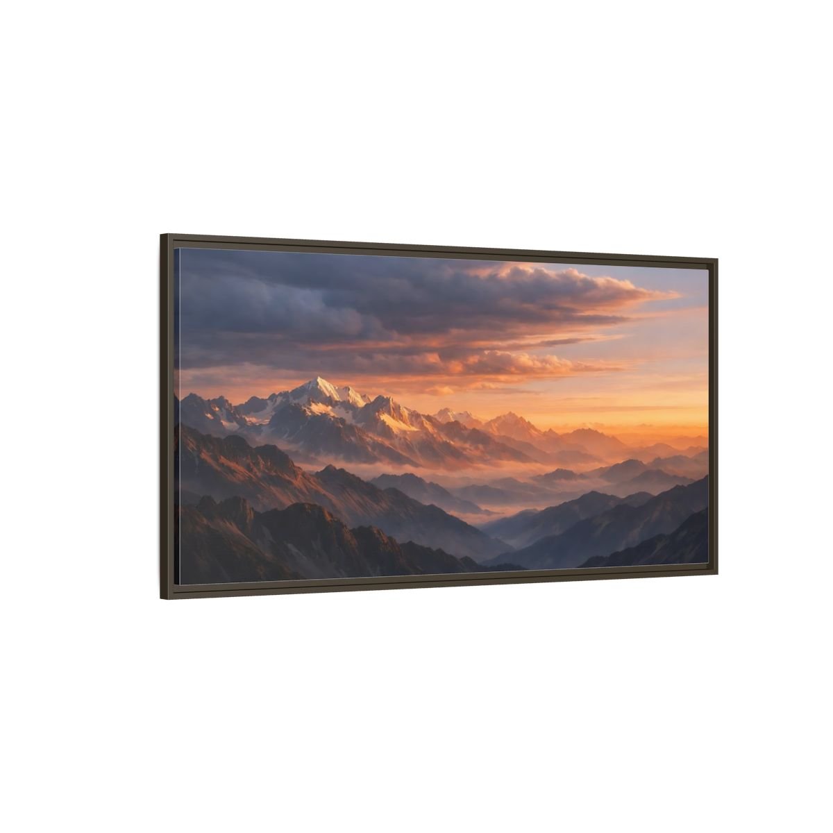 Landscape Nature Mountain Range Orange And - Framed Canvas Wall Art Print - YesArtYes