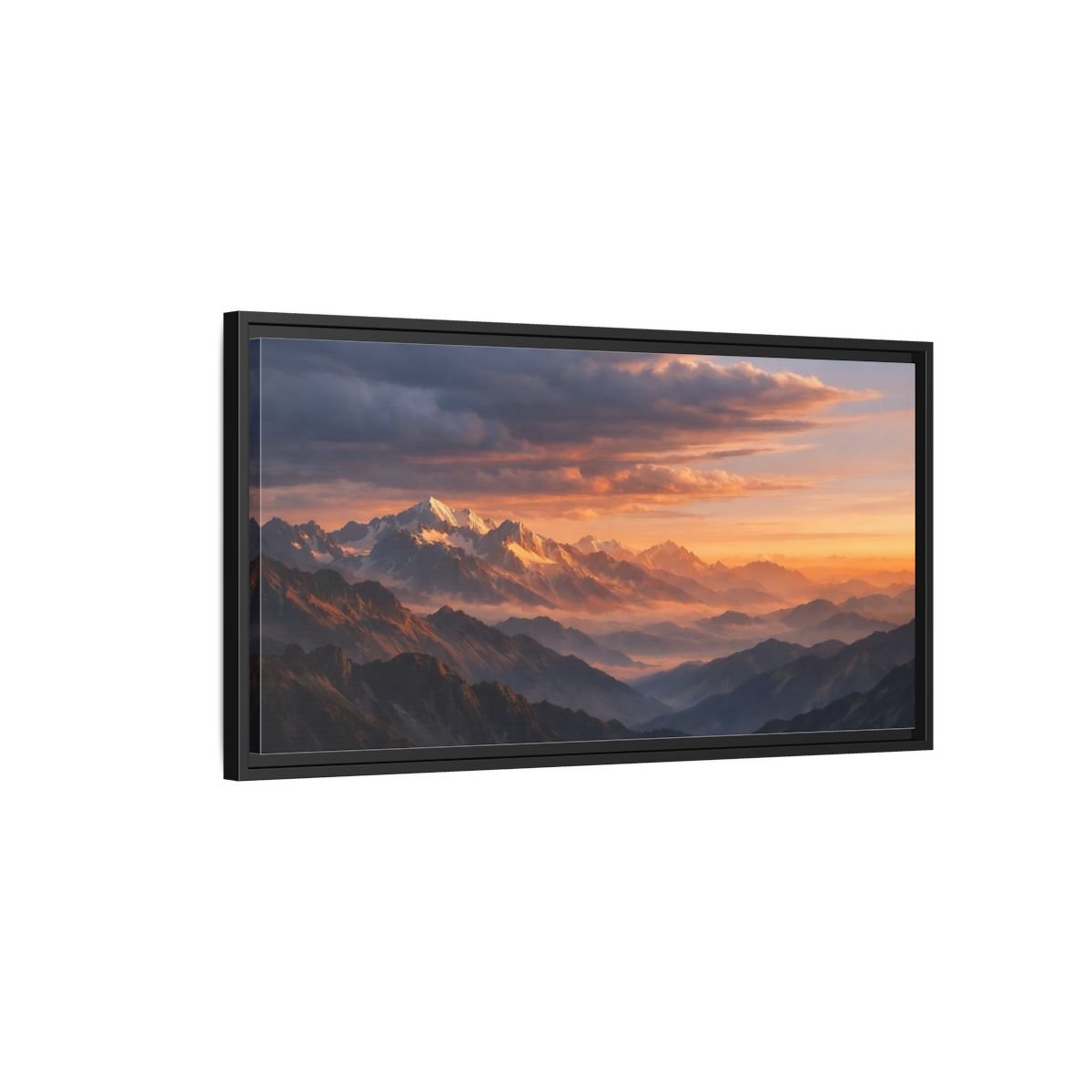 Landscape Nature Mountain Range Orange And - Framed Canvas Wall Art Print - YesArtYes